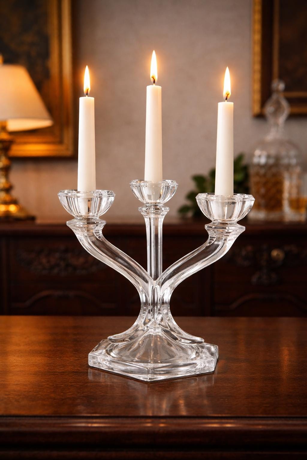 Crystal Three-Arm Candelabra | Elegant Table Centerpiece, Hollywood Regency Décor