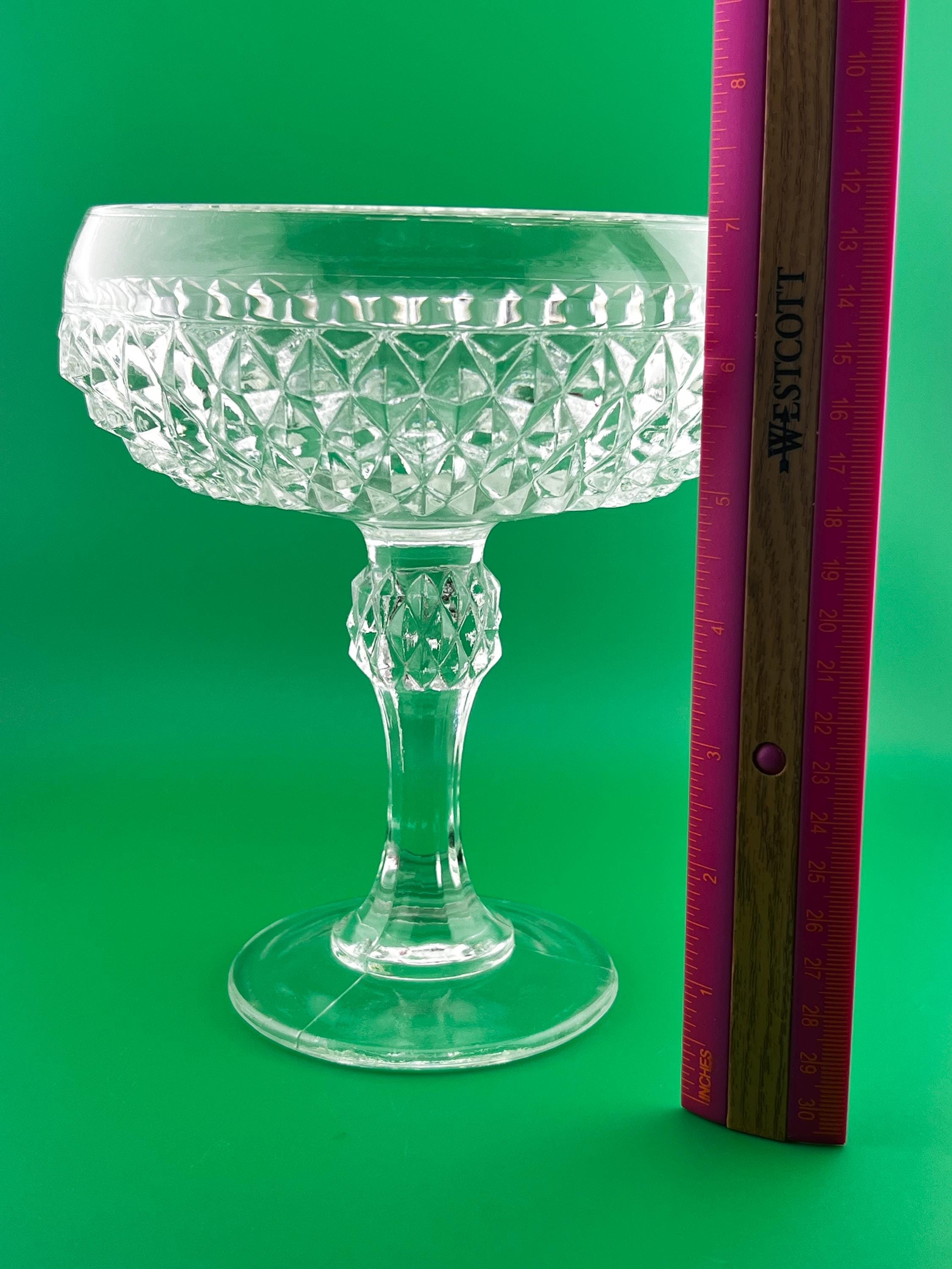 Vintage Pressed Glass Pedestal Compote Bowl Diamond Point Glass Candy Dish 7”