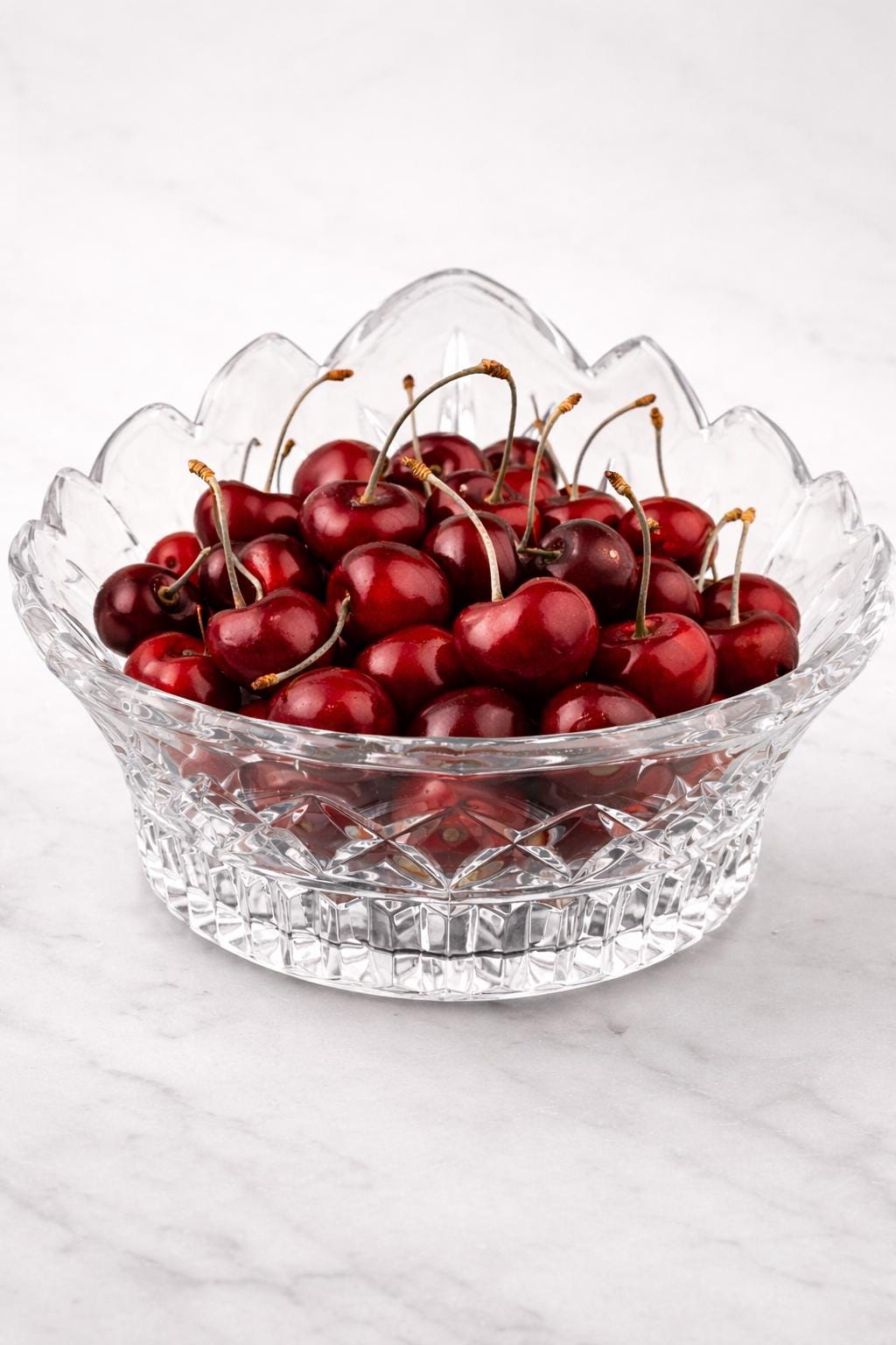 Vintage Cut Crystal Cherry Bowl | Starburst Crystal Fruit Dish | Scalloped Crown Edge Candy Bowl | Decorative Crystal Serving Bowl