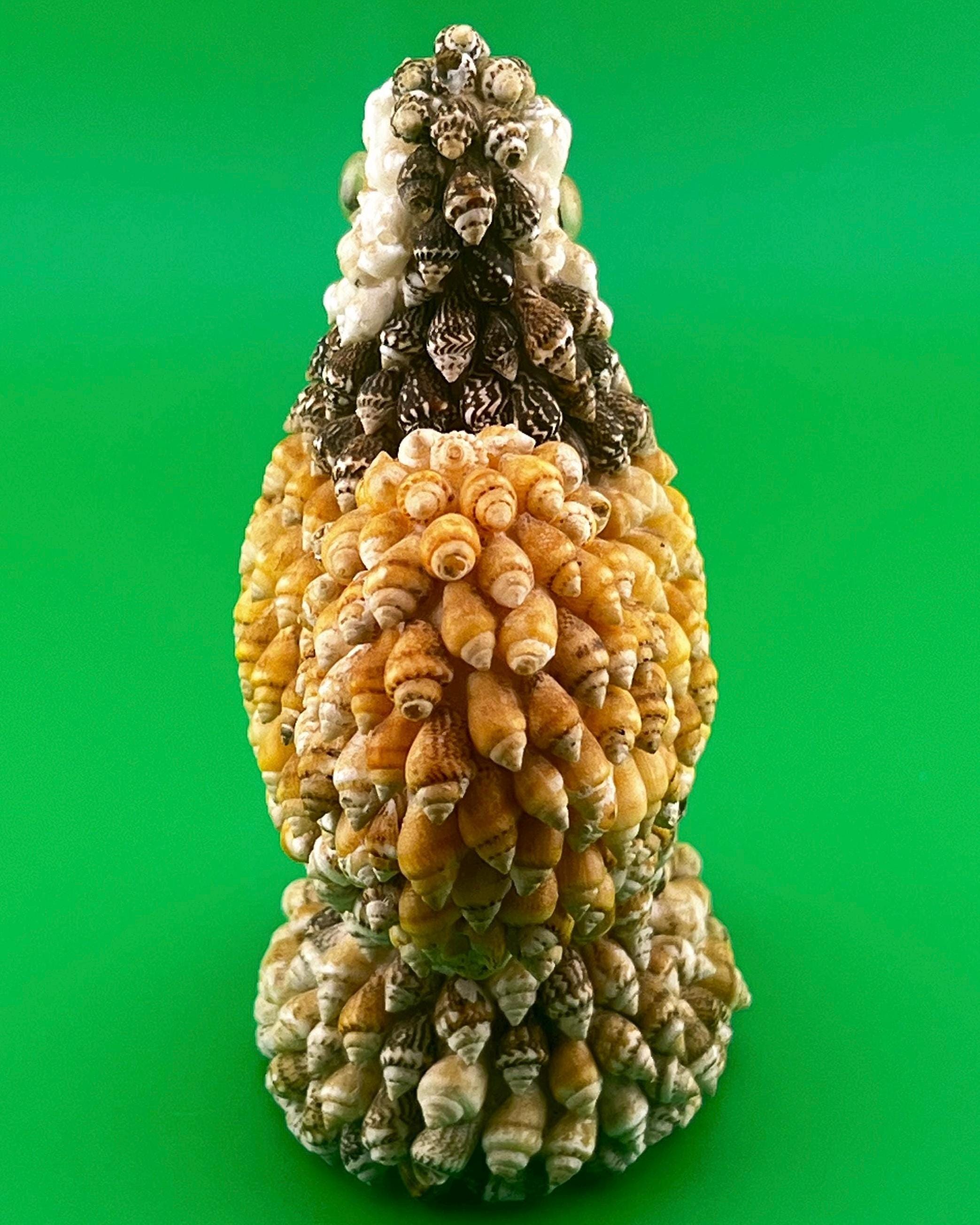 Vintage Seashell Rooster Sculpture | Handcrafted Shell Art Chicken Figurine | Coastal Folk Art Decor | Delightfully Trypophobia-Inducing