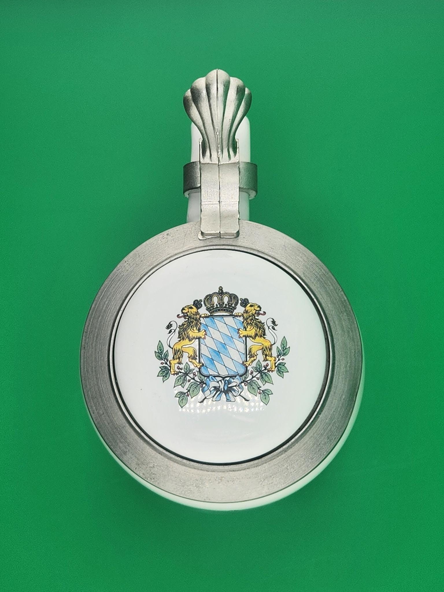 Vintage German Beer Stein: Bavarian Coat of Arms, Pewter Lid, West Germany 1960s