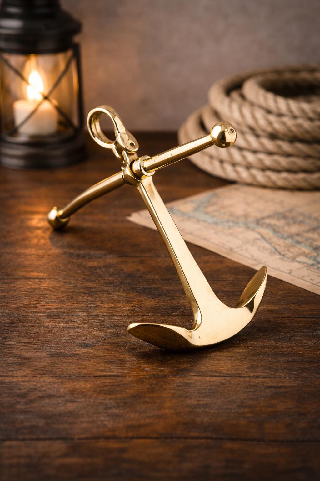 Solid Brass Anchor Decor | Nautical Maritime Paperweight, Desk Accent (6" x 6.5")