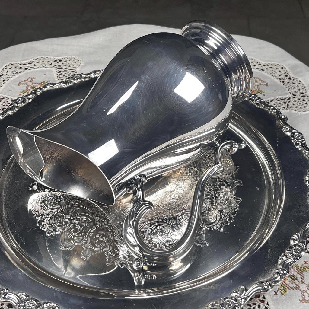Vintage Wm Rogers Silverplate Water Pitcher 9” x 8” | Elegant Silver Plate Jug | Classic Barware Serving Pitcher | Vintage Tableware