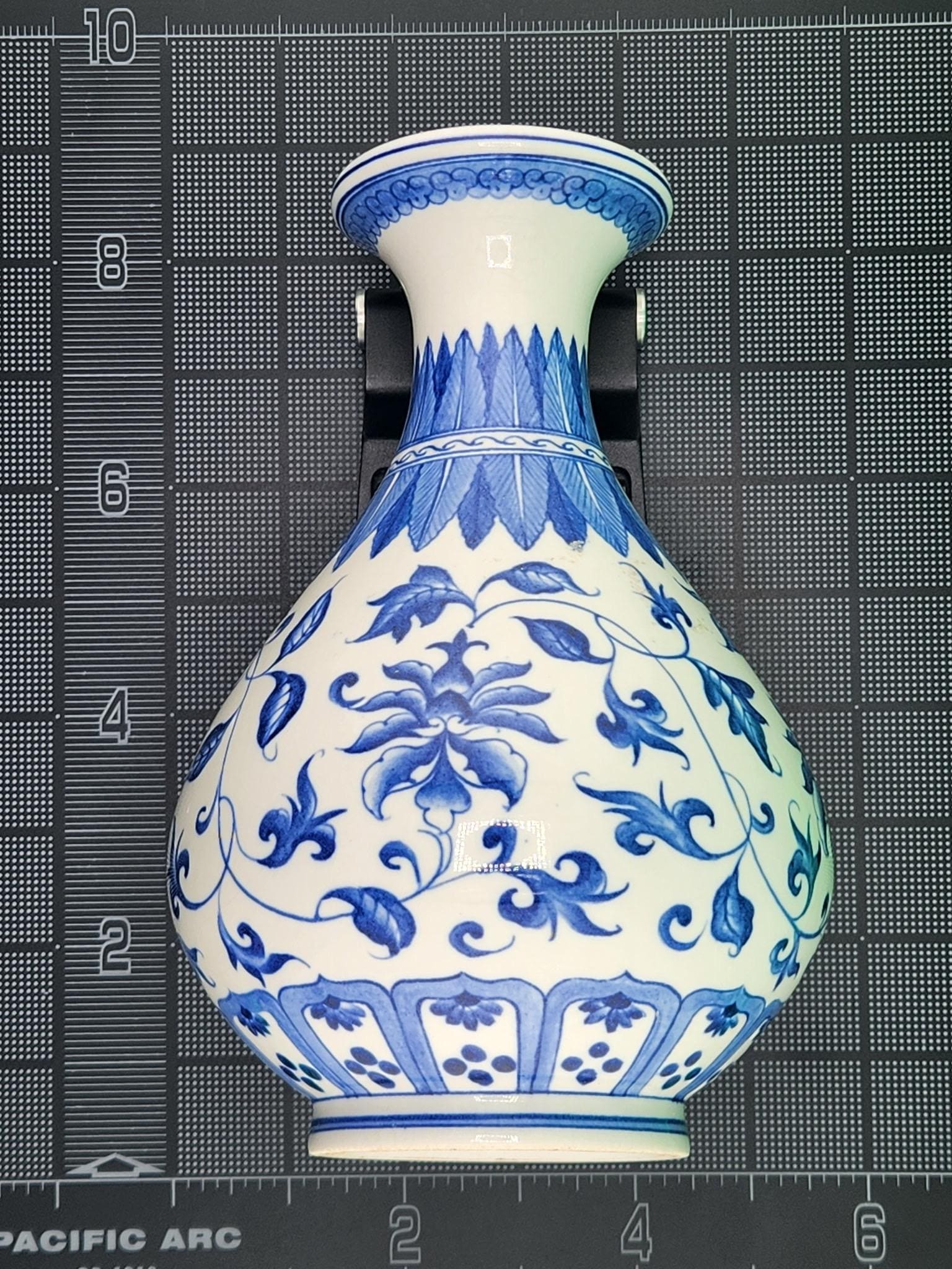 Vintage Blue White Porcelain Vase – Hand Painted Floral Lotus Chinoiserie Decor 9"