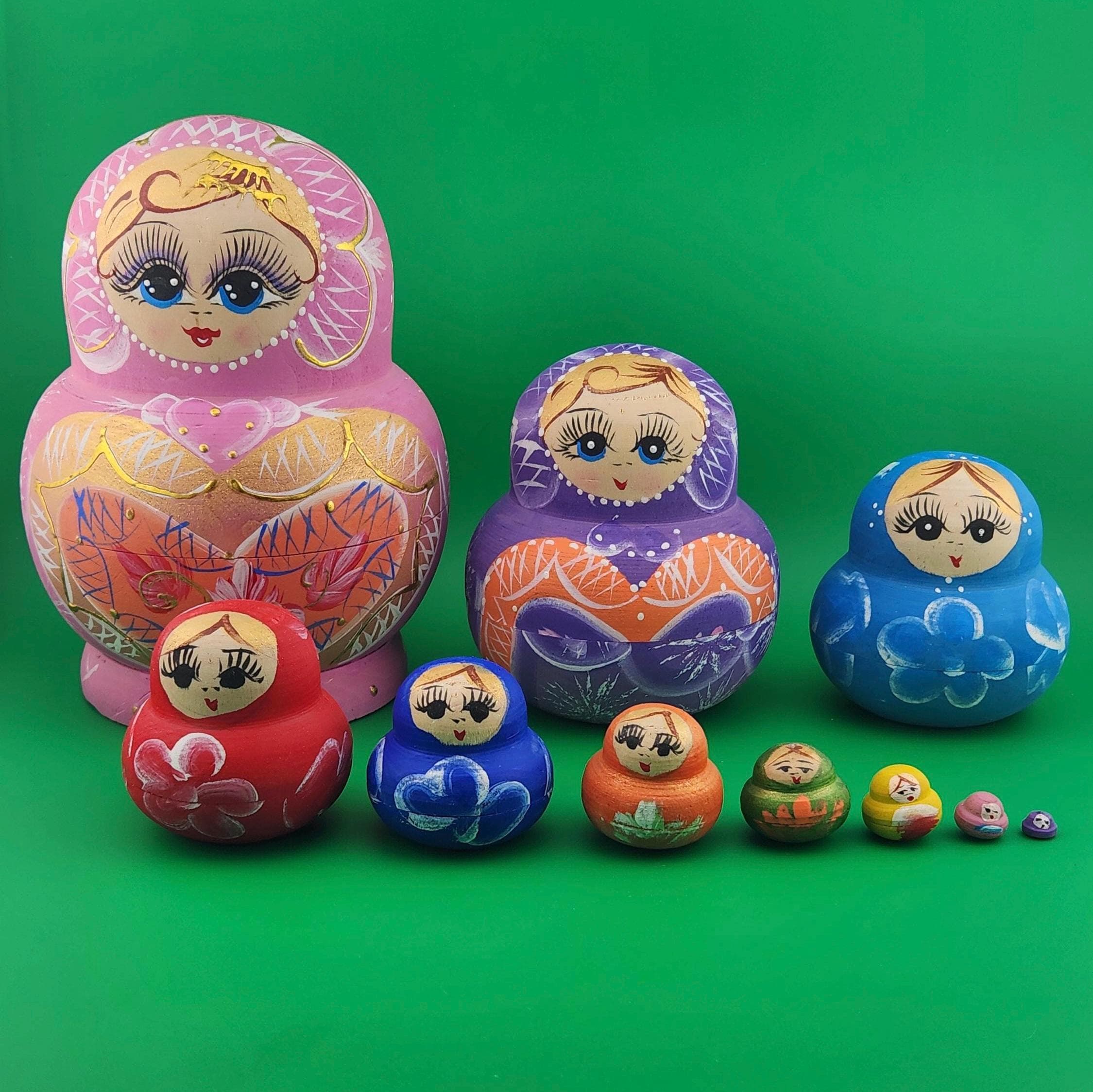 Hand-Painted Russian Nesting Dolls | 10-Piece Sergiev Posad Style Wooden Babushka Set