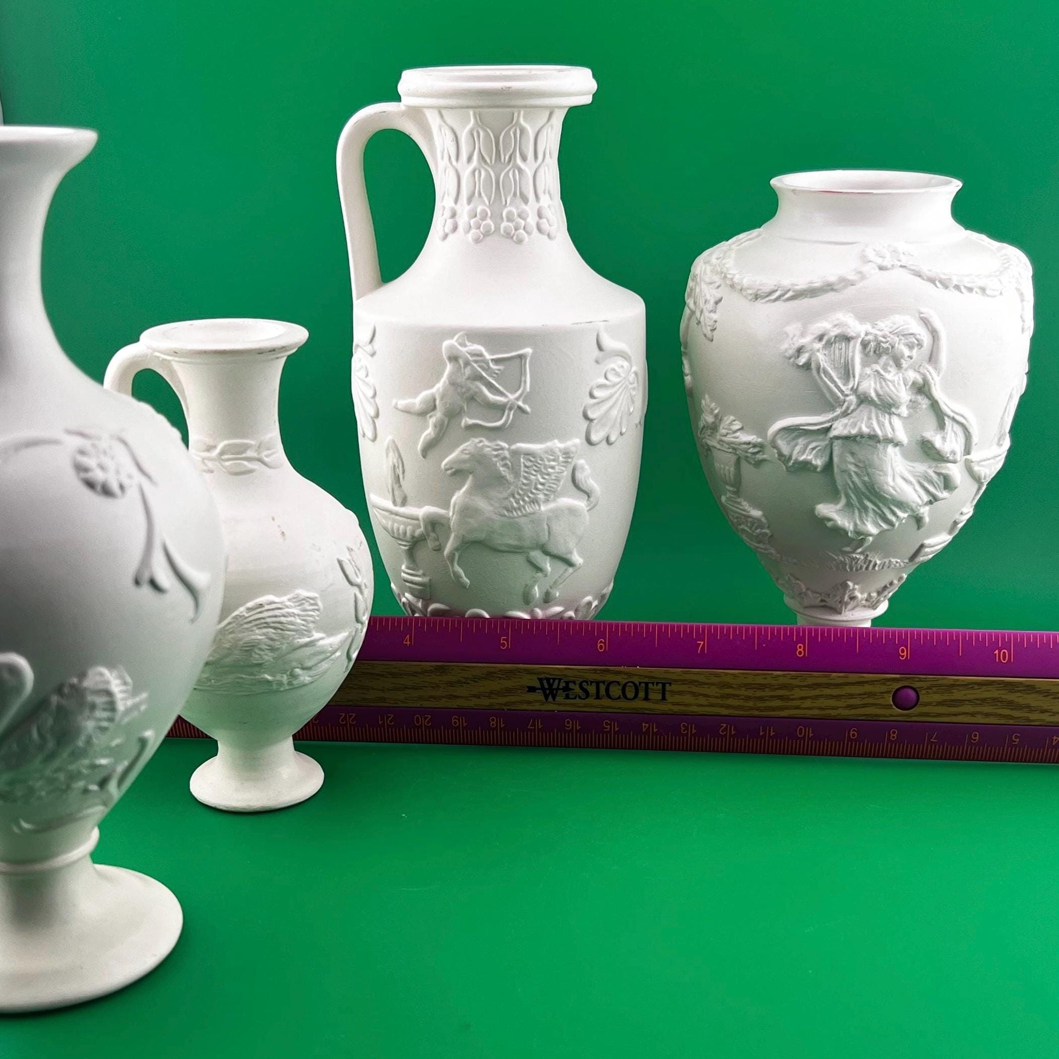 Vintage Bisque Porcelain Neoclassical Vase Cupid Pegasus Relief Matte White Greek Mythology Decor