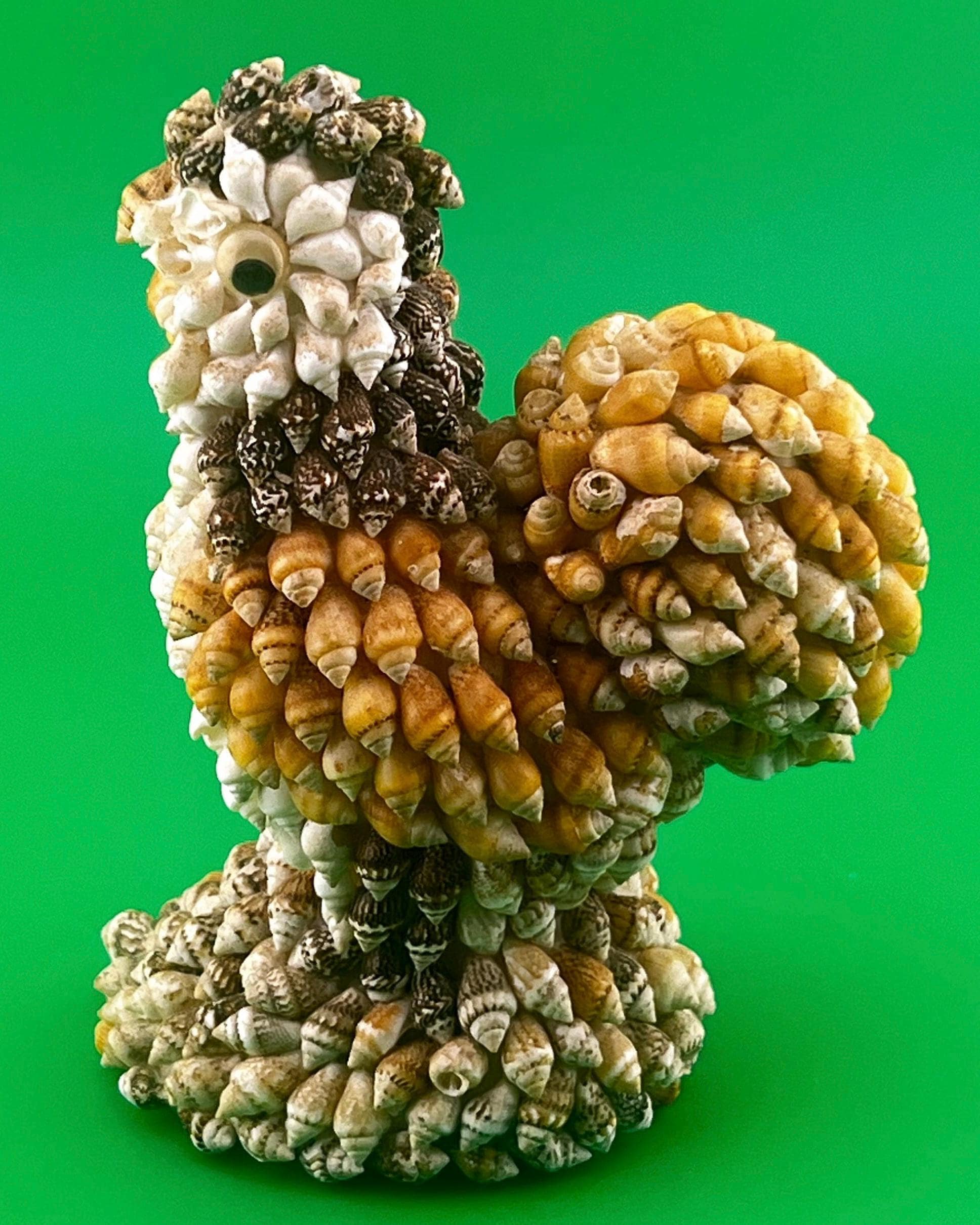 Vintage Seashell Rooster Sculpture | Handcrafted Shell Art Chicken Figurine | Coastal Folk Art Decor | Delightfully Trypophobia-Inducing