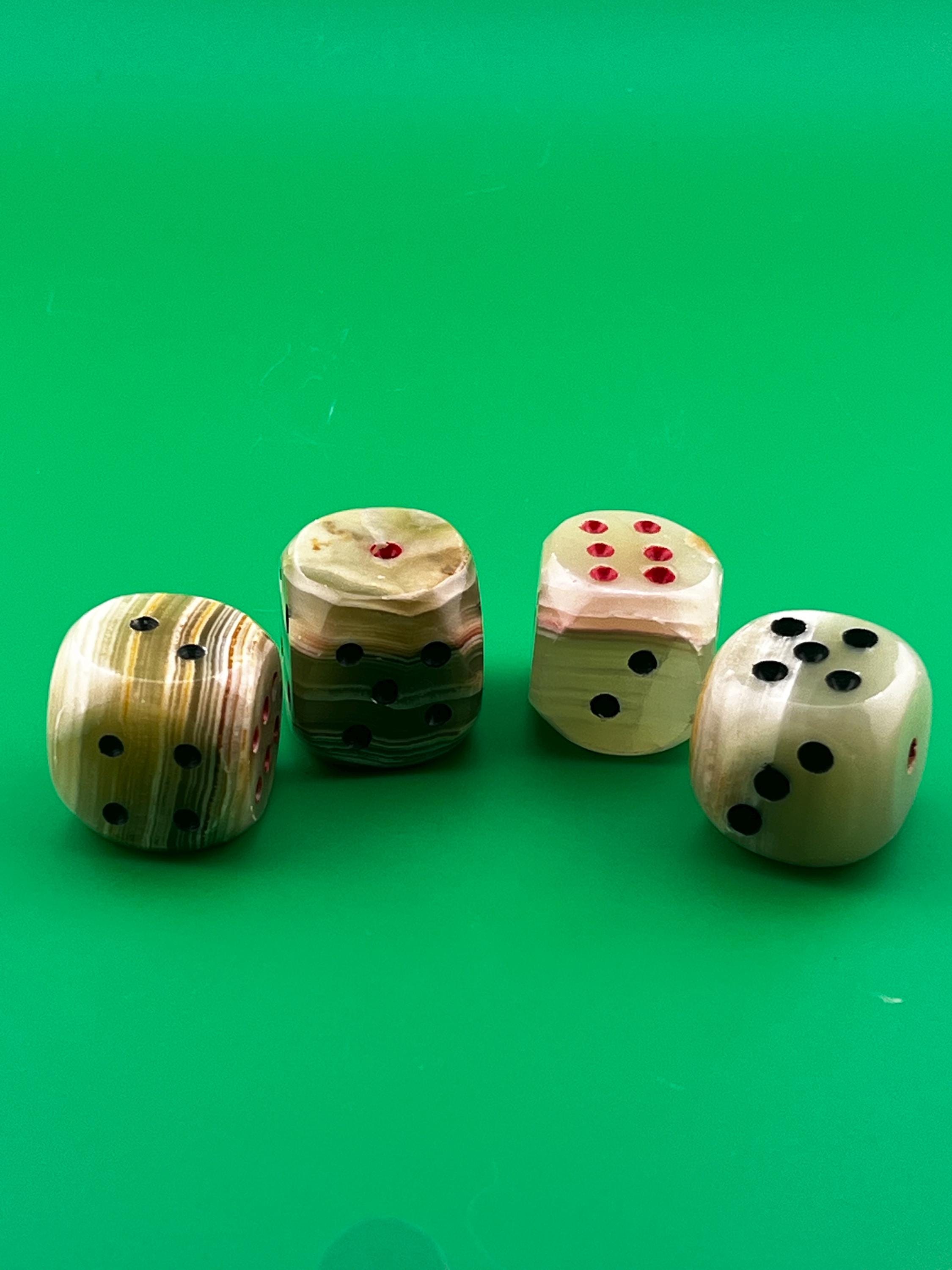 Vintage Banded Onyx Stone Dice Set – Hand Carved 1” Dice – Natural Stone Gaming Dice – Mid Century Game Decor – Set of 4