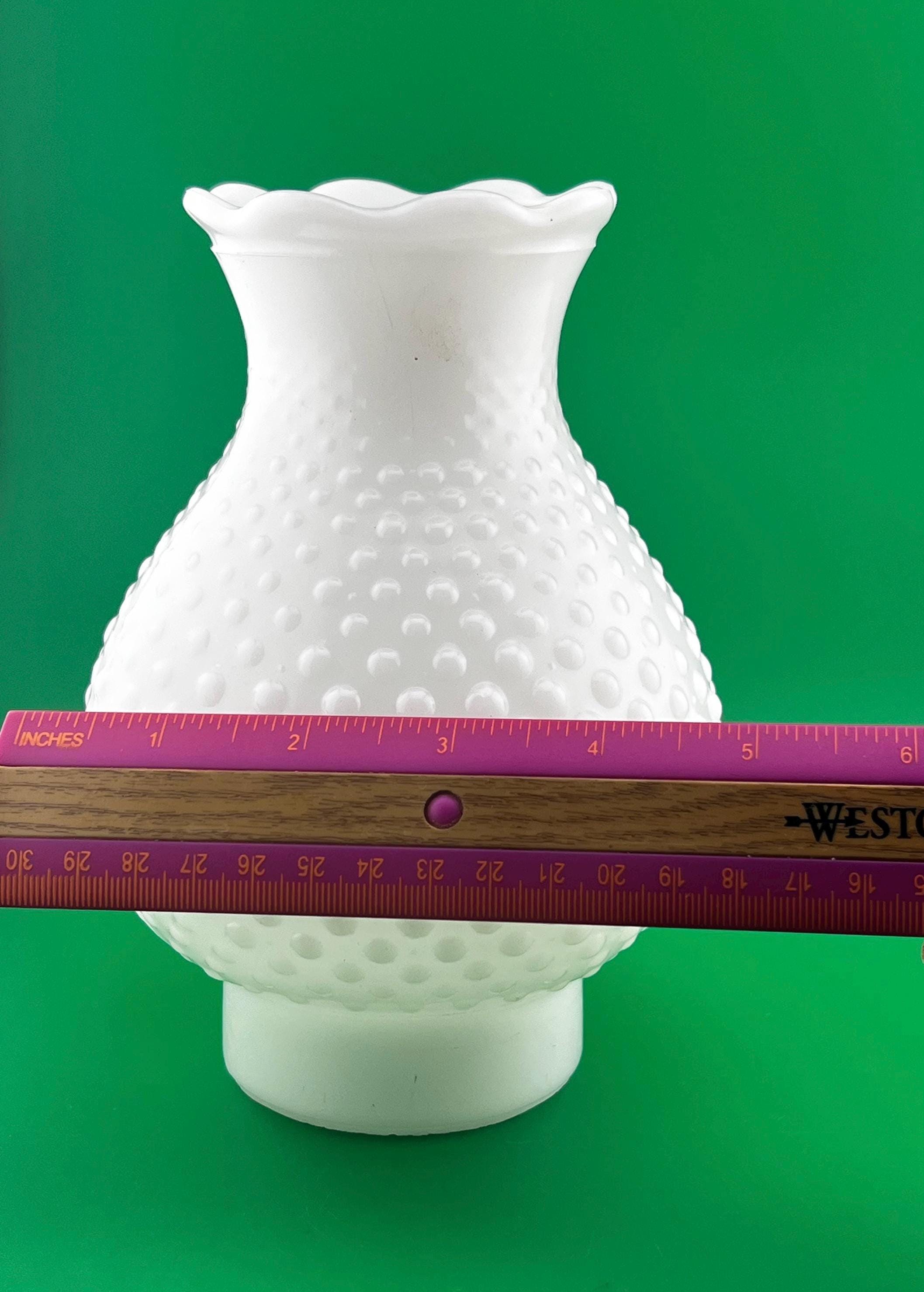 Vintage Milk Glass Hobnail Hurricane Lamp Shade Scalloped Rim Replacement Lamp Globe 7” x 5”