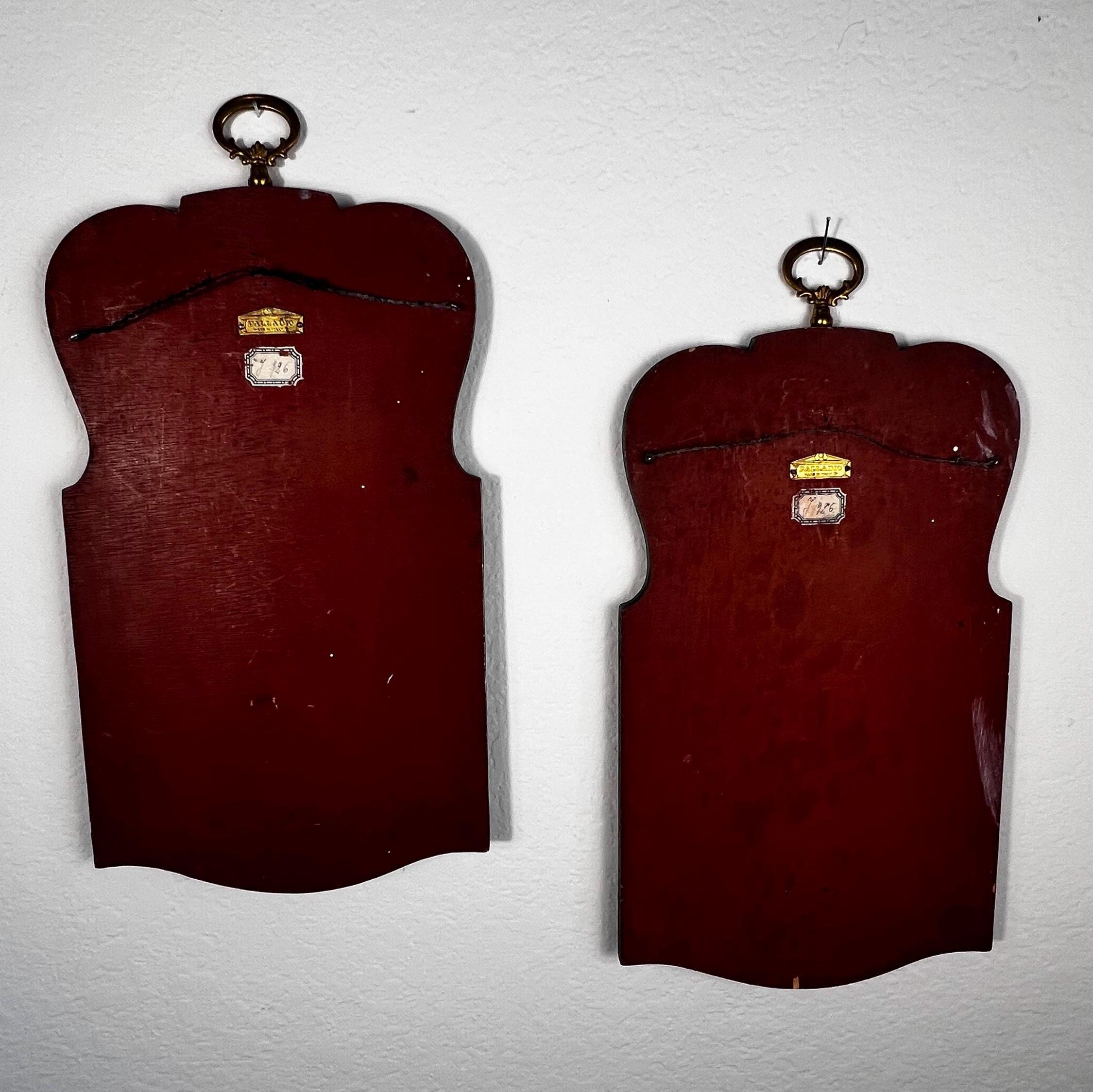 Large Vintage Palladio Florentine Scagliola & Brass Pegasus Wall Plaques Pair Italian Gold Gilt Baroque Mythological Panels 18.5”