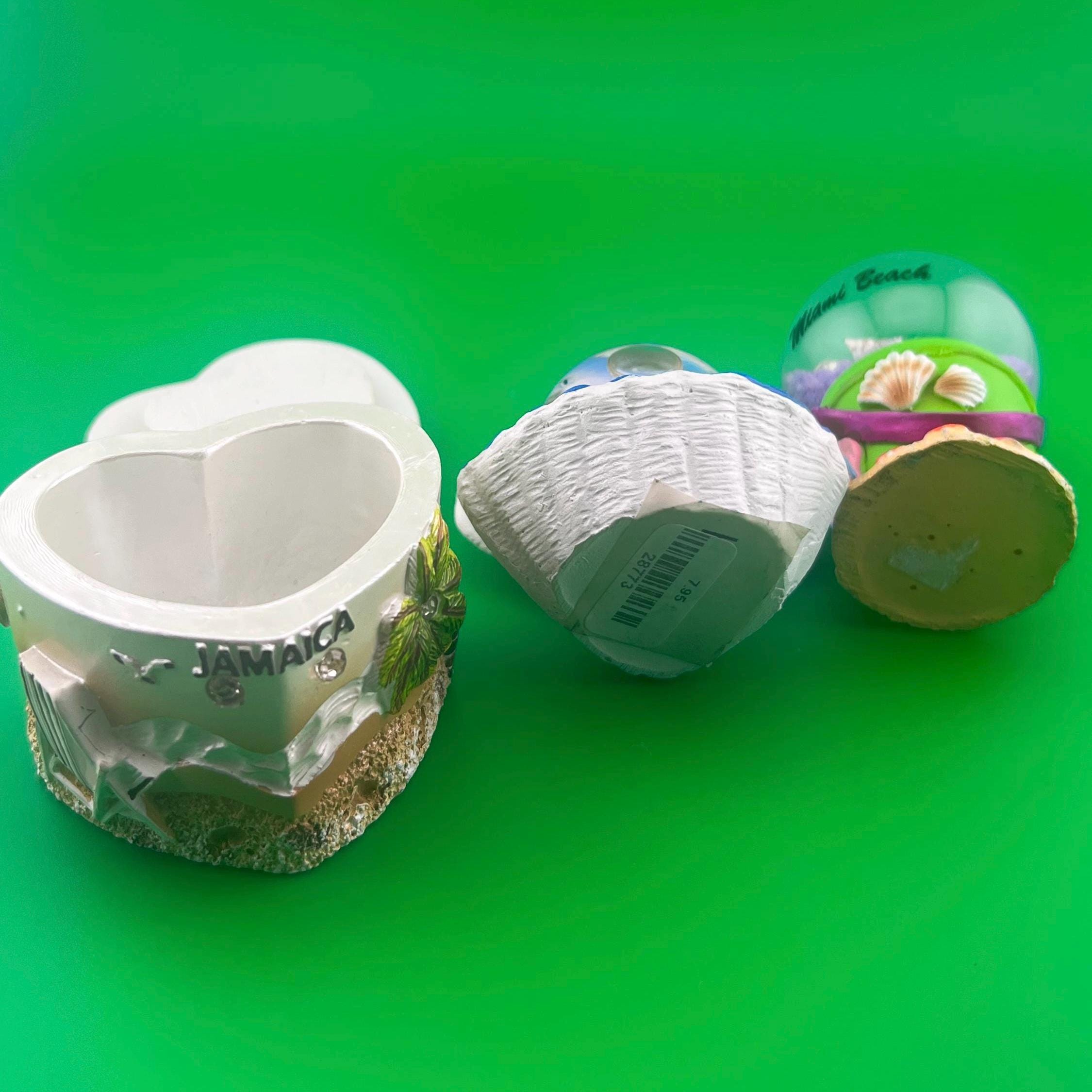 Vintage Beach Souvenir Lot | Bahamas & Jamaica Snow Globes | Miami Beach Bucket Globe | Decorative Sea Shell Coastal Decor