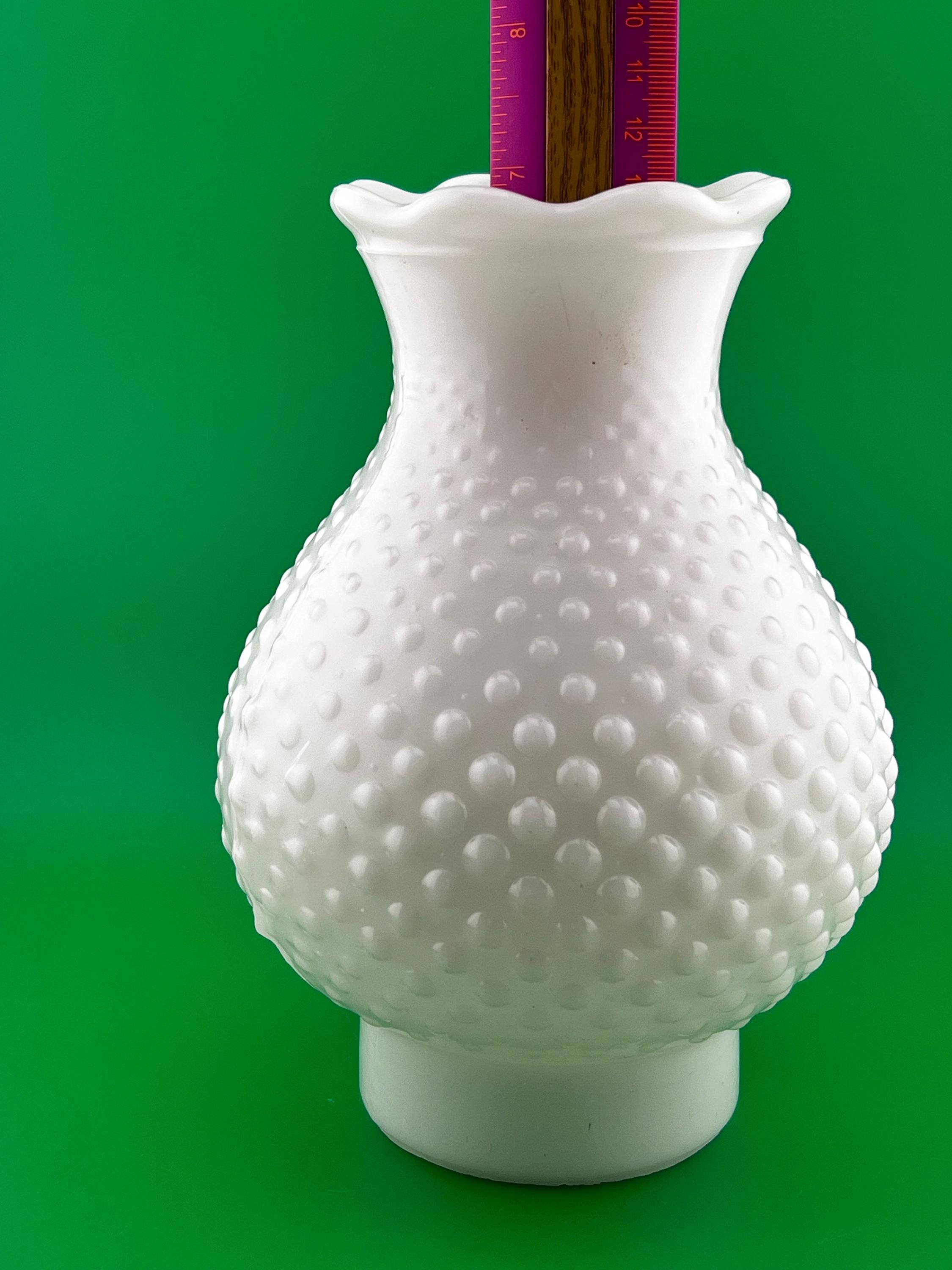 Vintage Milk Glass Hobnail Hurricane Lamp Shade Scalloped Rim Replacement Lamp Globe 7” x 5”