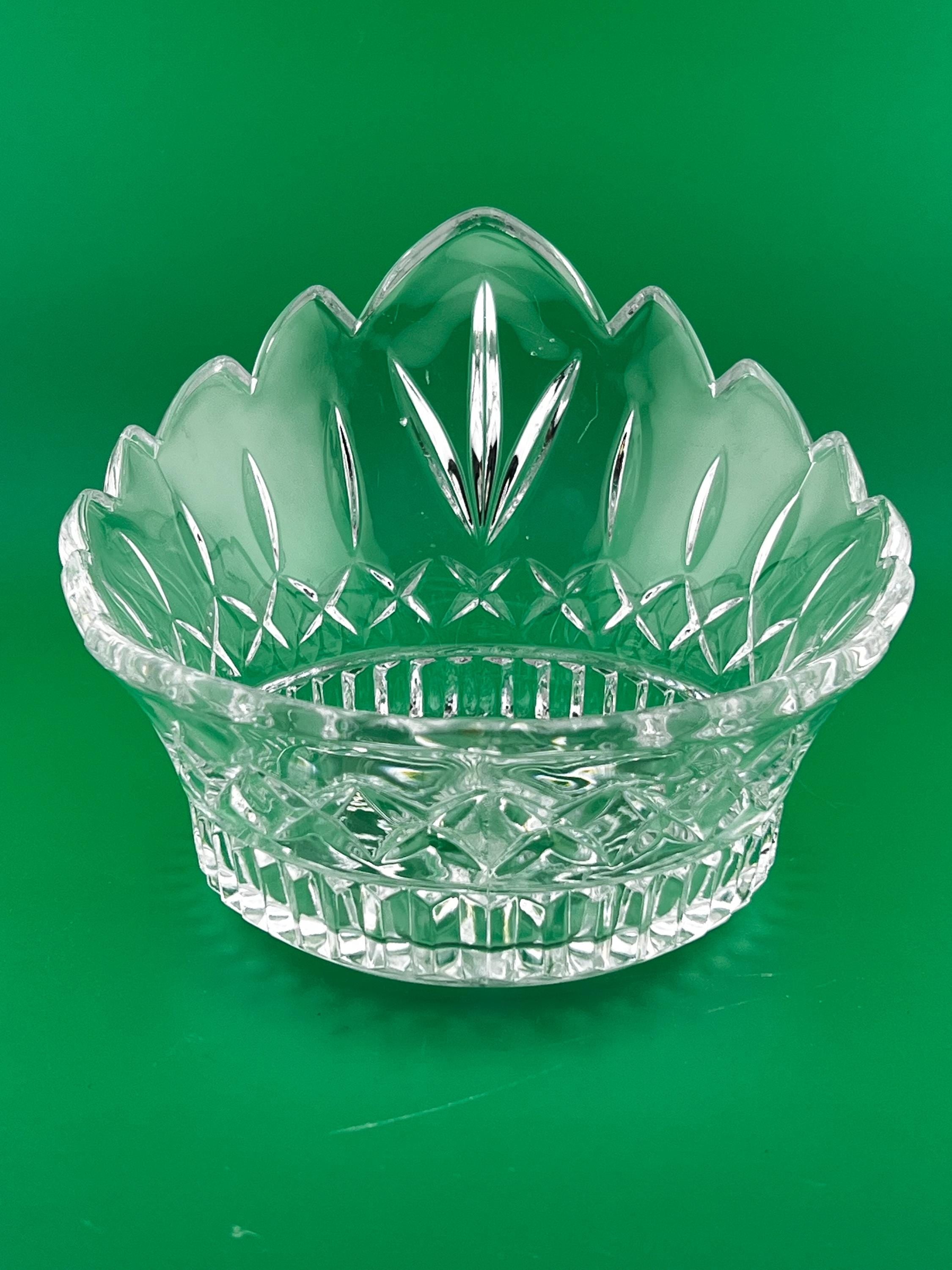 Vintage Cut Crystal Cherry Bowl | Starburst Crystal Fruit Dish | Scalloped Crown Edge Candy Bowl | Decorative Crystal Serving Bowl