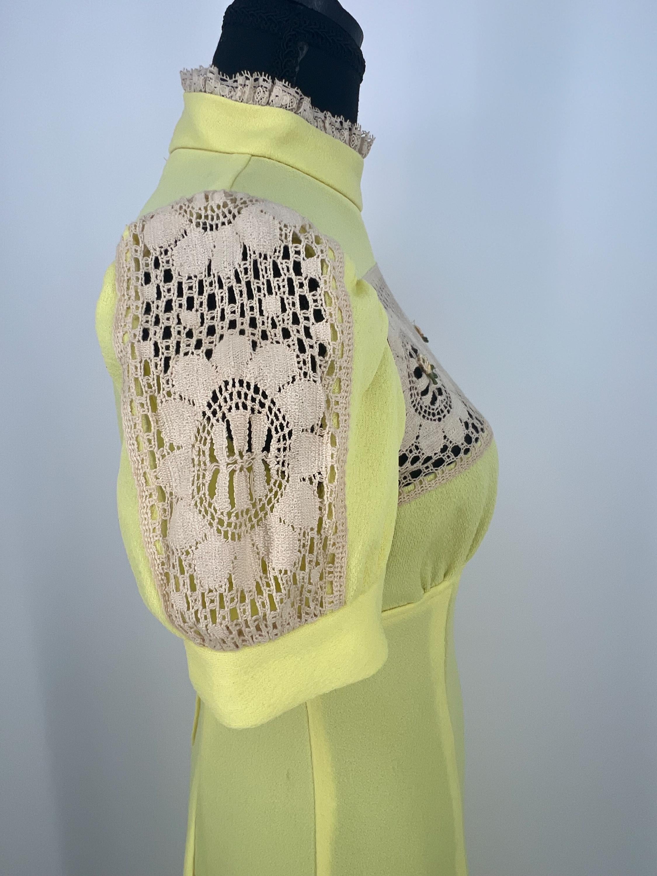 Vintage 1970s Yellow Prairie Maxi Dress | Cottagecore Lace Yoke Dress | Boho Romantic Maxi Dress | 70s Cottagecore Dress Size S