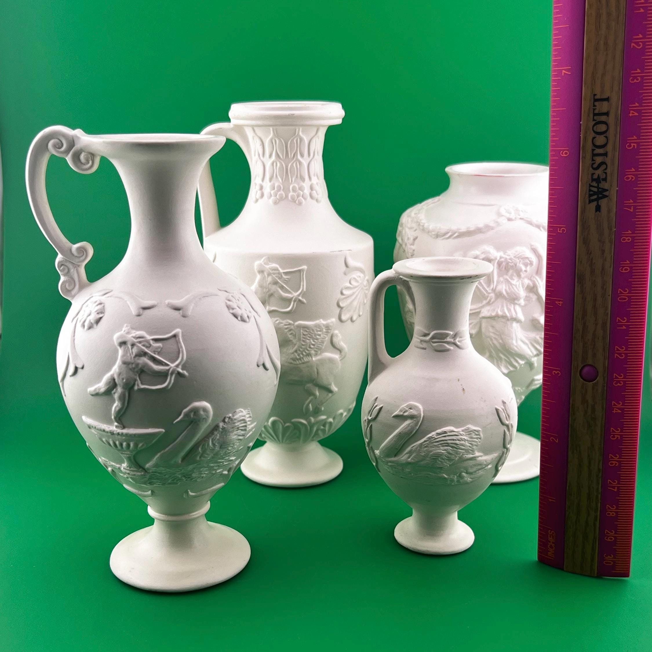 Vintage Bisque Porcelain Neoclassical Vase Cupid Pegasus Relief Matte White Greek Mythology Decor