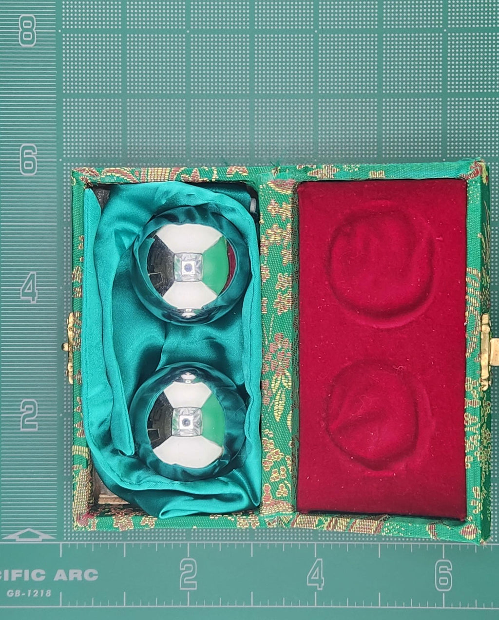 Traditional Chinese Baoding Health Spheres with Silk Brocade Presentation Box