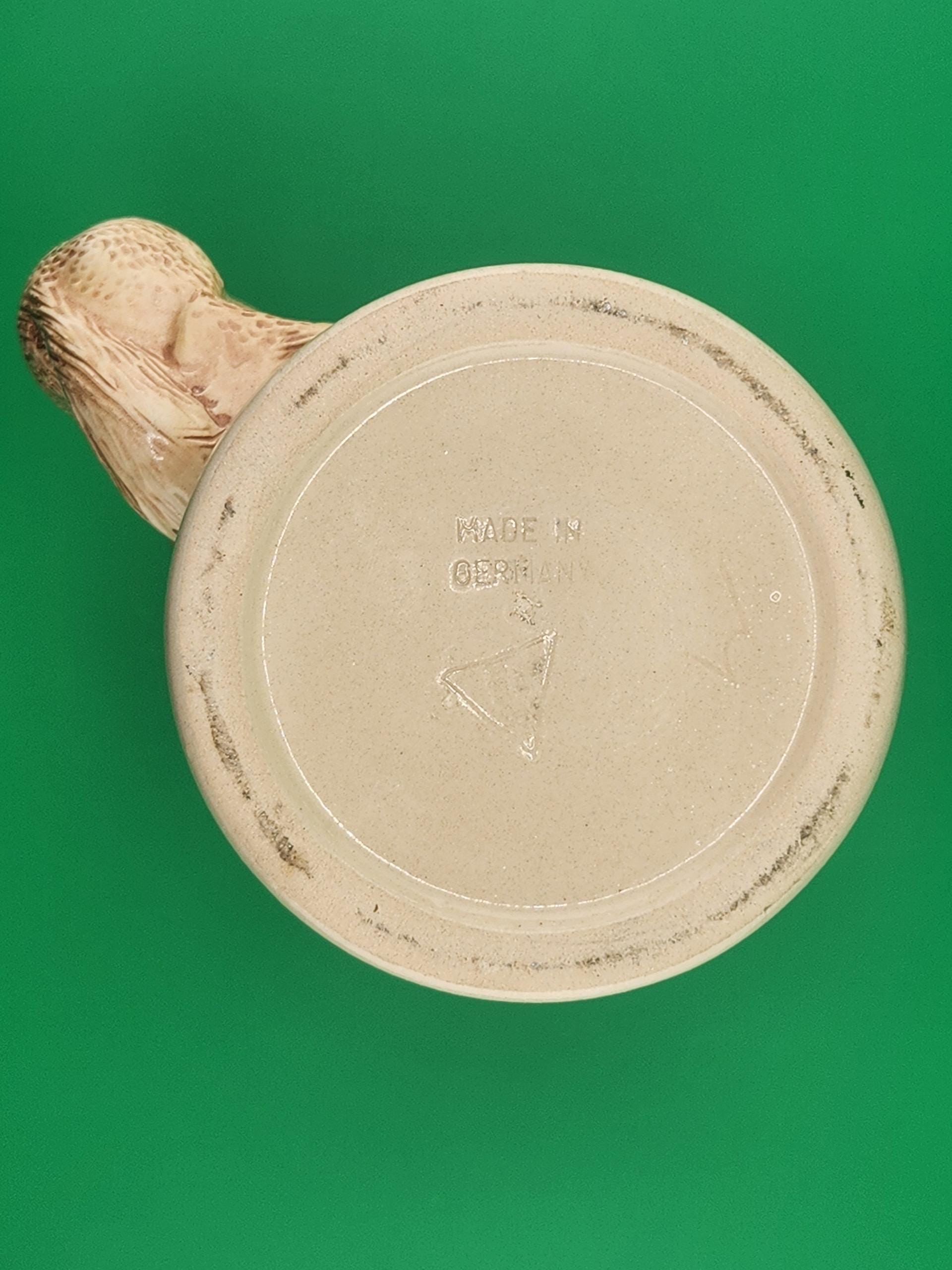 Vintage German Beer Stein With Fox Handle Relief Scene Made in Germany Mid 20th Century