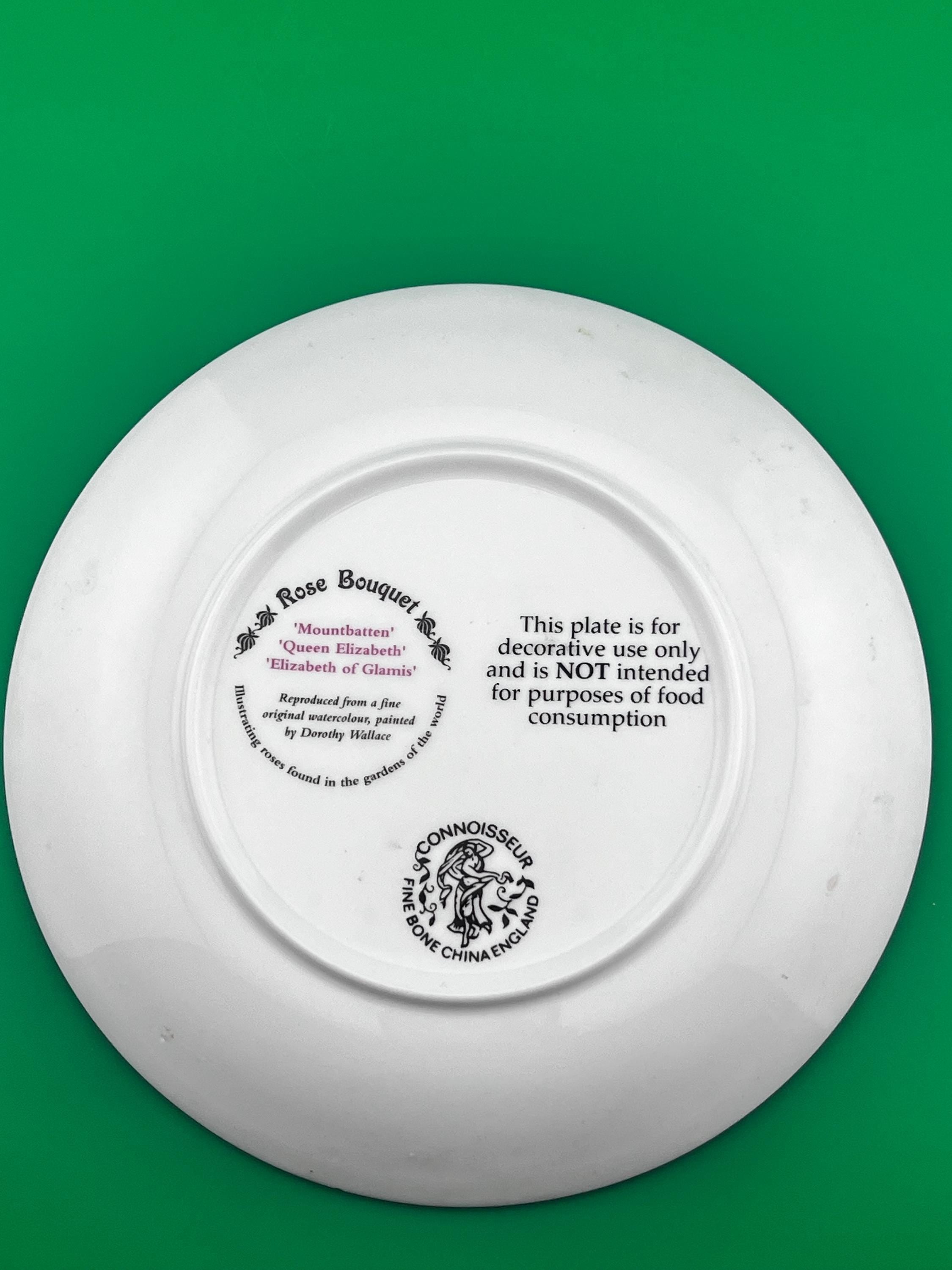 Vintage Rose Bouquet Decorative Plate Mountbatten Queen Elizabeth Elizabeth of Glamis Connoisseur Fine Bone China England Floral Plate
