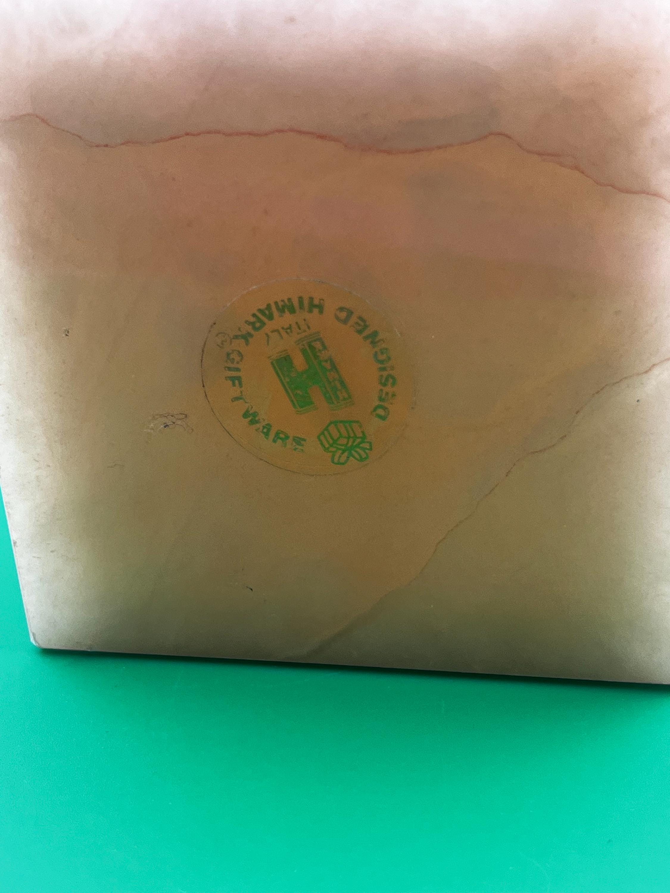 Vintage Italian Alabaster Trinket Box Hand Painted Floral Jewelry Box Volterra Stone 3”