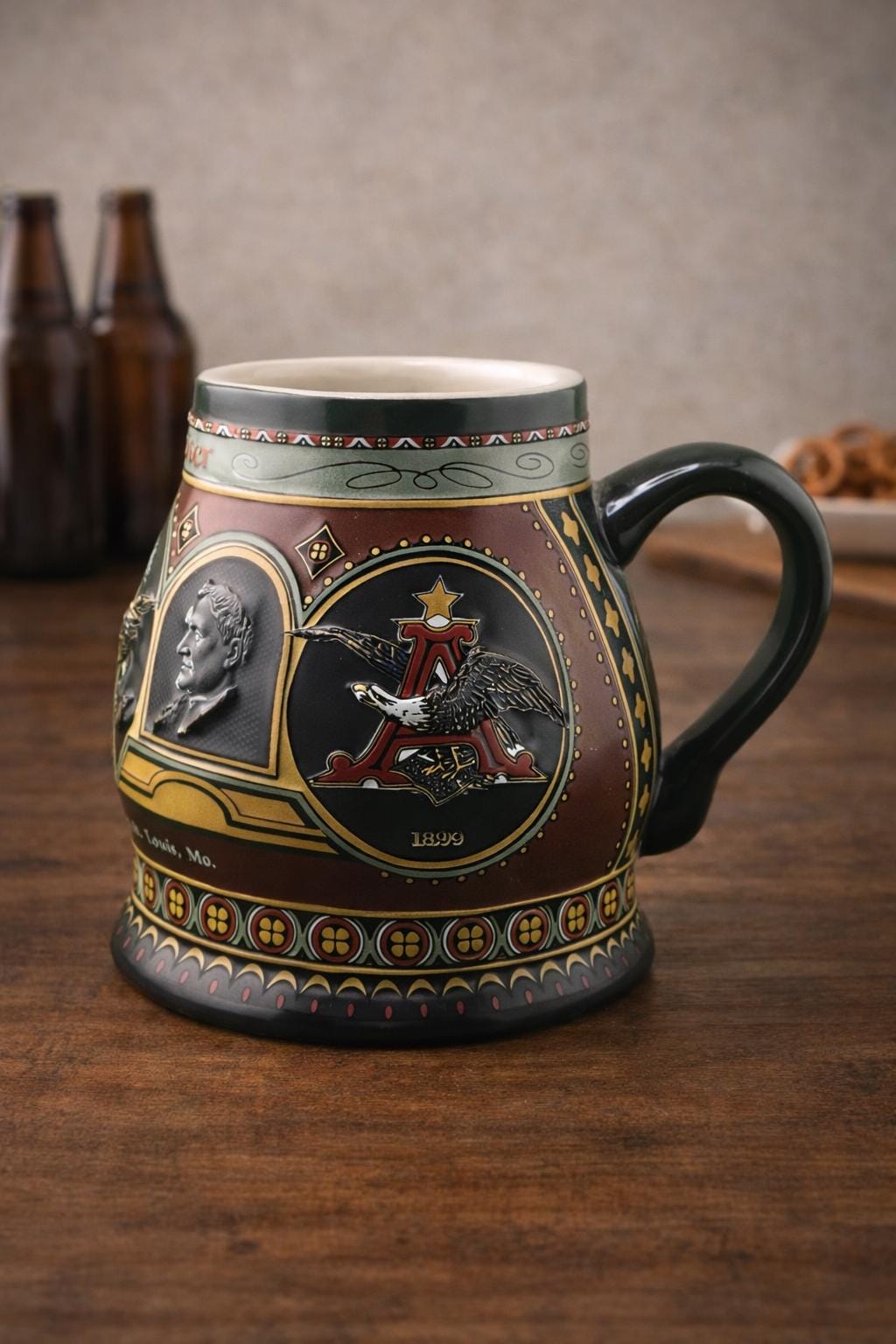 Budweiser Historical A and Eagle Series Beer Stein The 1900 Edition Lidded Ceramic Mug