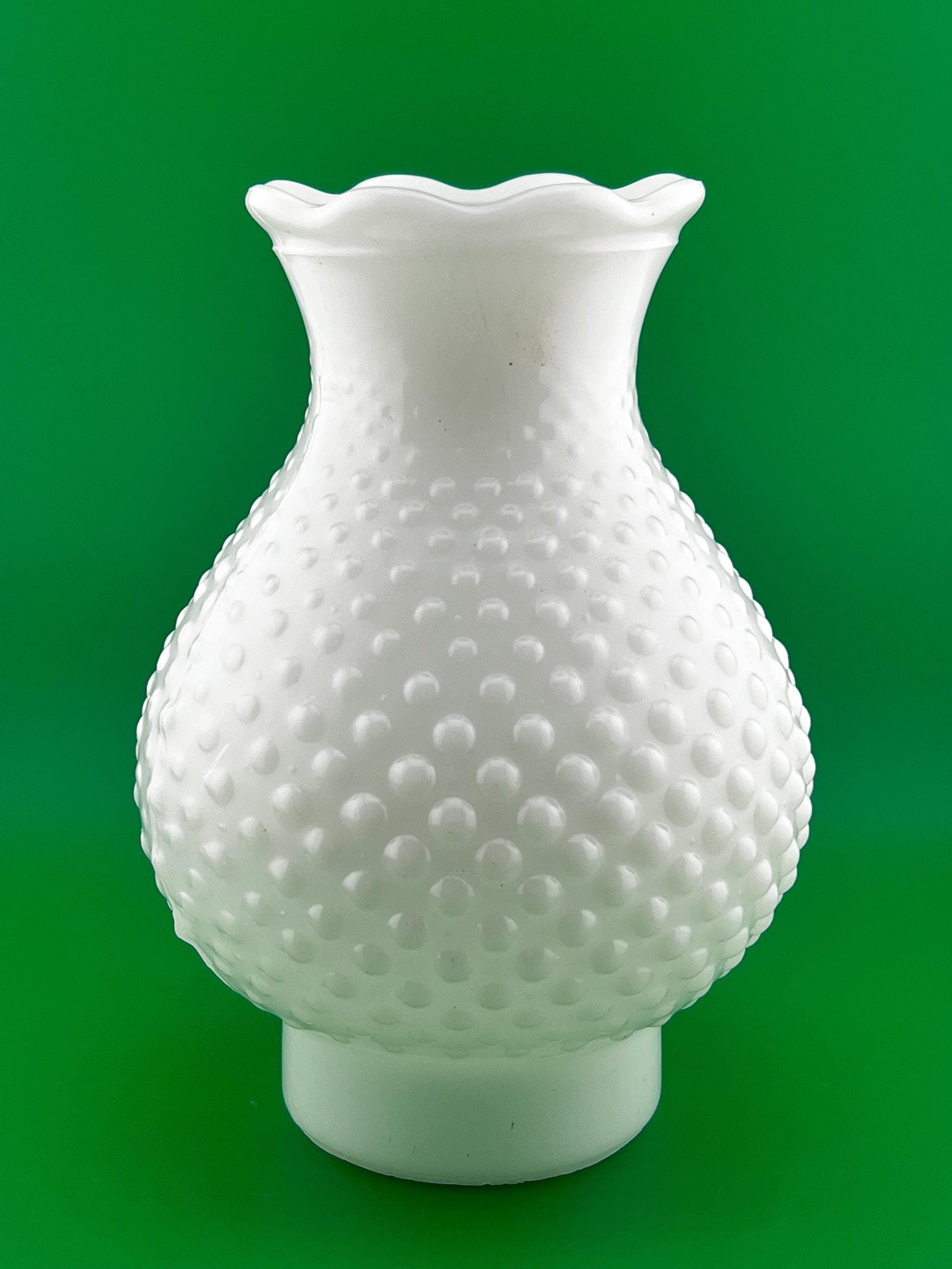 Vintage Milk Glass Hobnail Hurricane Lamp Shade Scalloped Rim Replacement Lamp Globe 7” x 5”