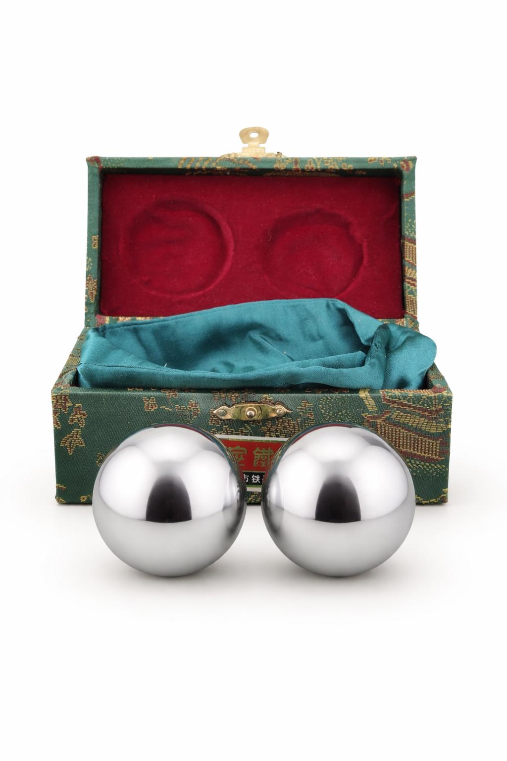 Traditional Chinese Baoding Health Spheres with Silk Brocade Presentation Box