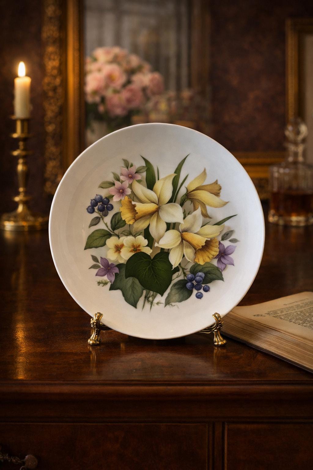 Vintage Kaiser Porcelain Daffodil Plate 9.5” – West Germany Floral Cabinet Plate Narcissus Botanical Wall Decor Mid Century German China