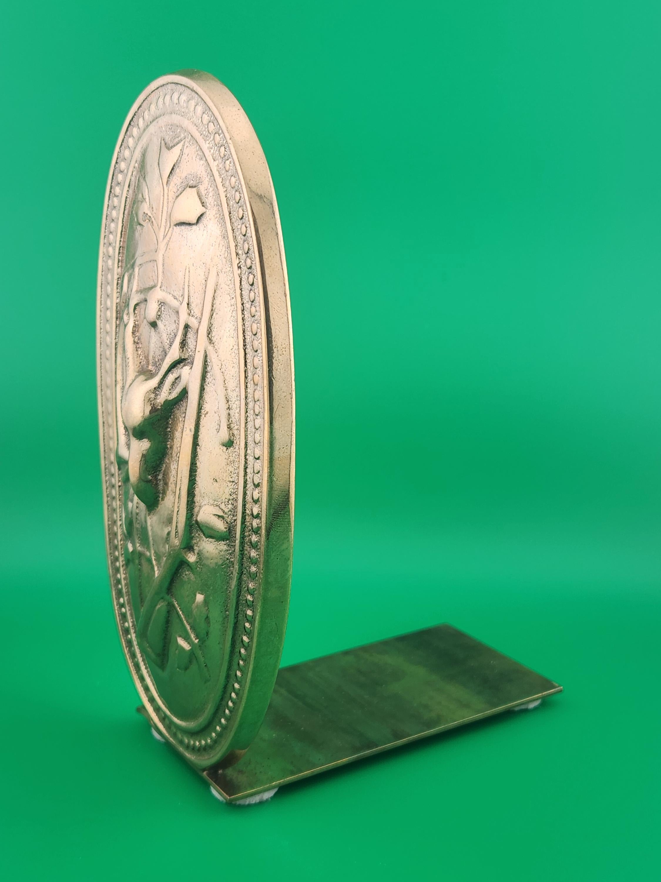 Vintage Italian Brass Deer Bookend | Stag & Rifle Relief, Lodge Decor