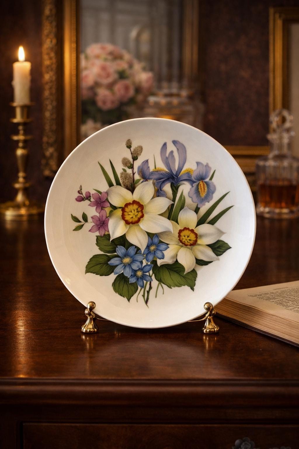 Vintage Kaiser Porcelain Narcissus Iris Plate 9.5” West Germany Floral Cabinet Plate Botanical Wall Decor Mid Century German China