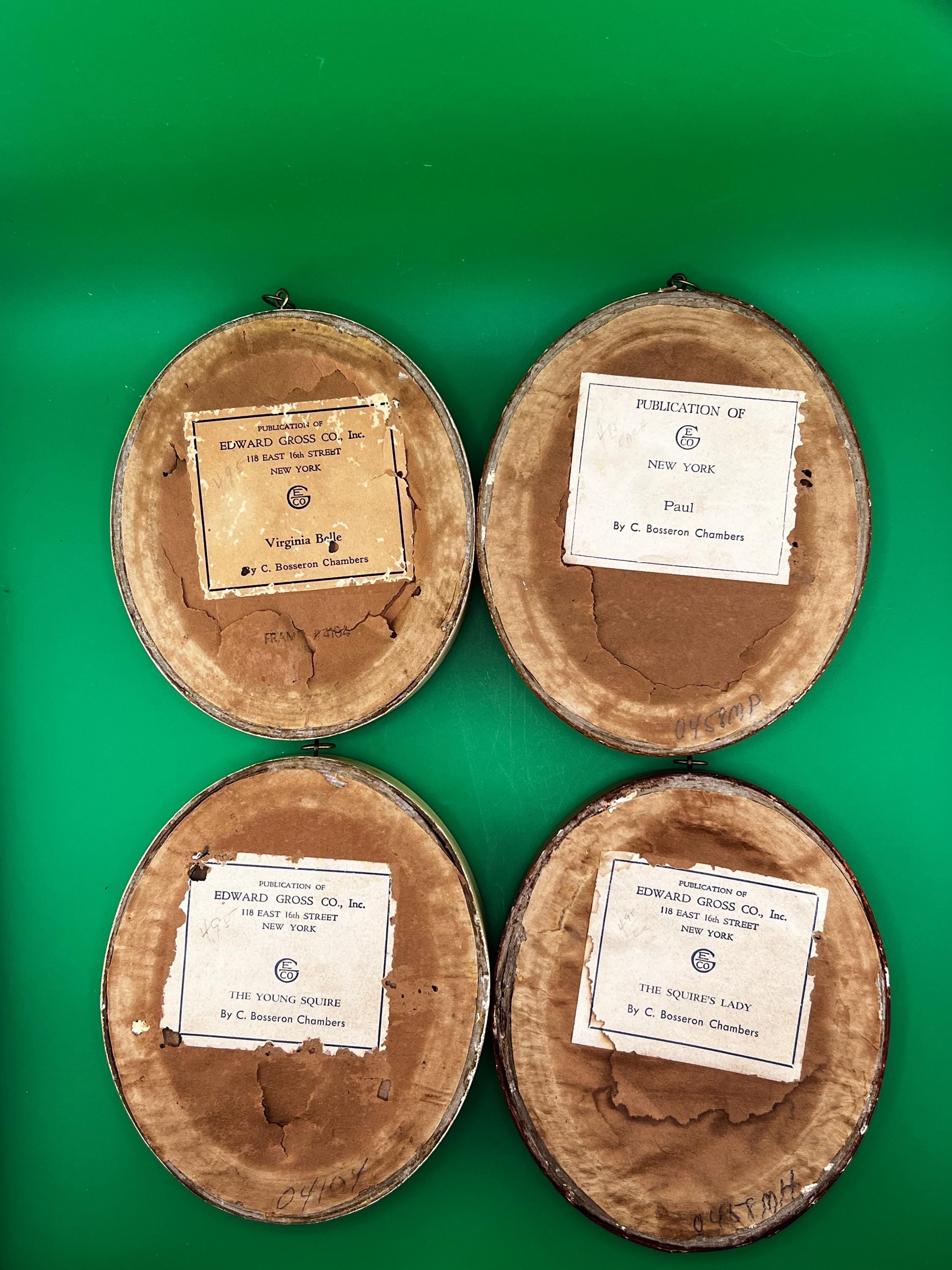 Antique C Bosseron Chambers Portrait Print Set of 4 Edward Gross Co New York Oval Framed Wall Art Virginia Belle Paul Young Squire