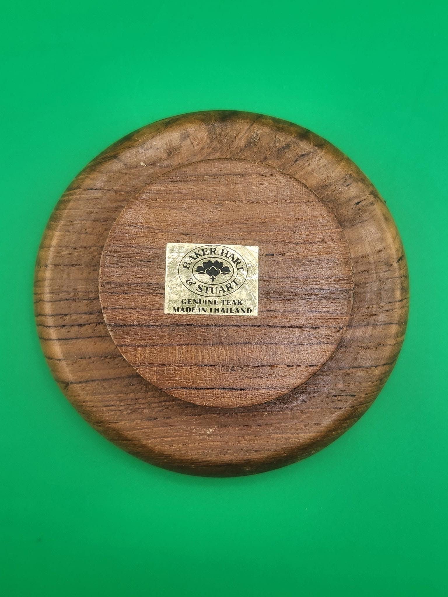 Vintage Mid Century Modern Glass Carafe with Teak Base Baker Hart and Stuart Barware