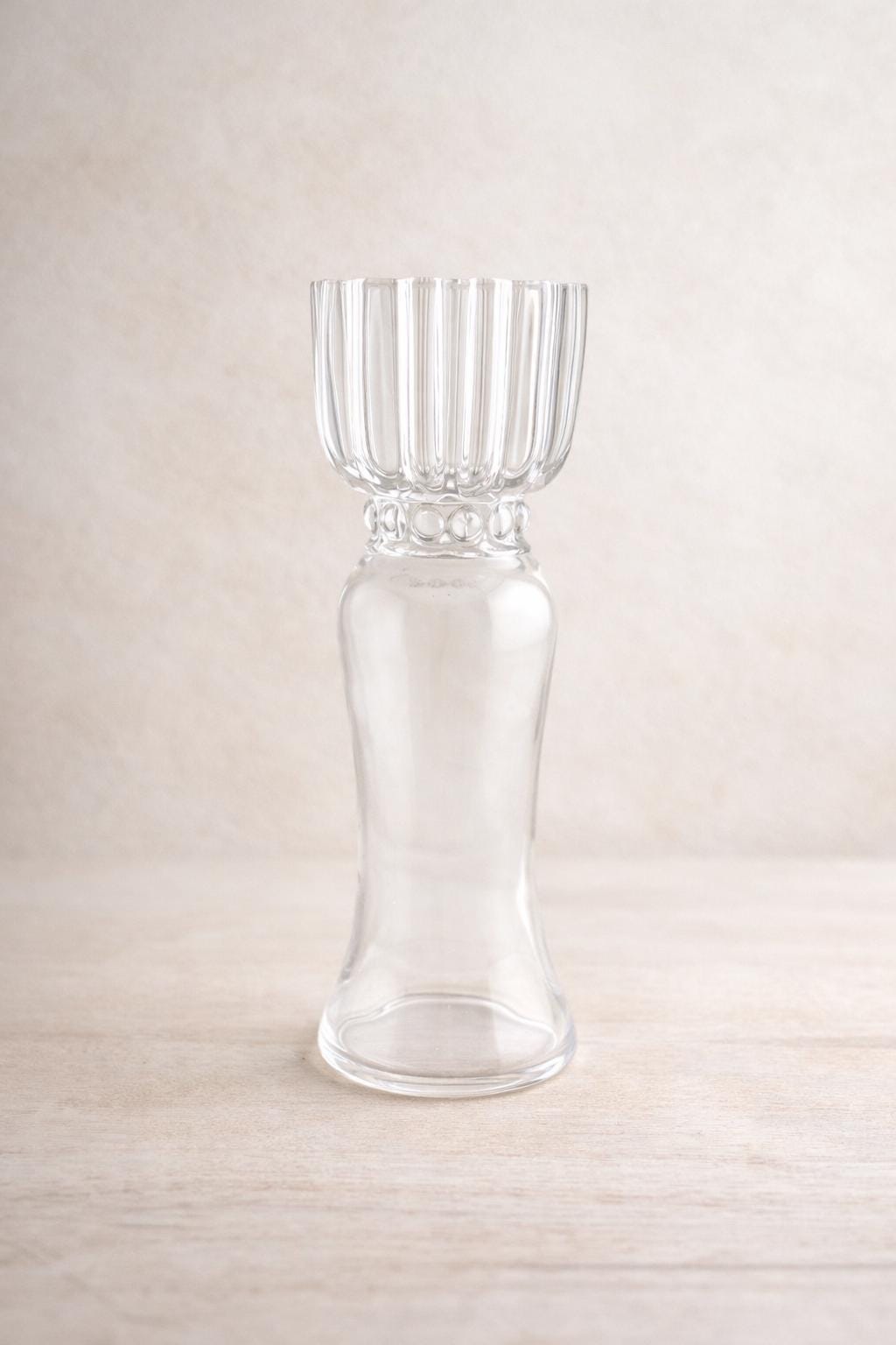 Vintage Clear Glass Pedestal Vase or Candle Holder Fluted Ribbed Glass Bud Vase 7.5”