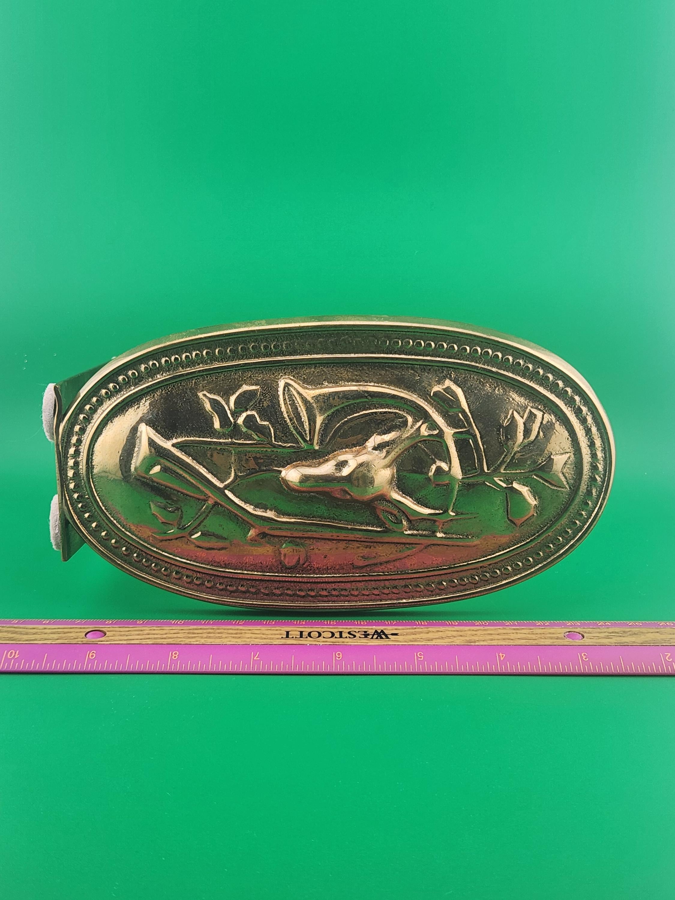 Vintage Italian Brass Deer Bookend | Stag & Rifle Relief, Lodge Decor