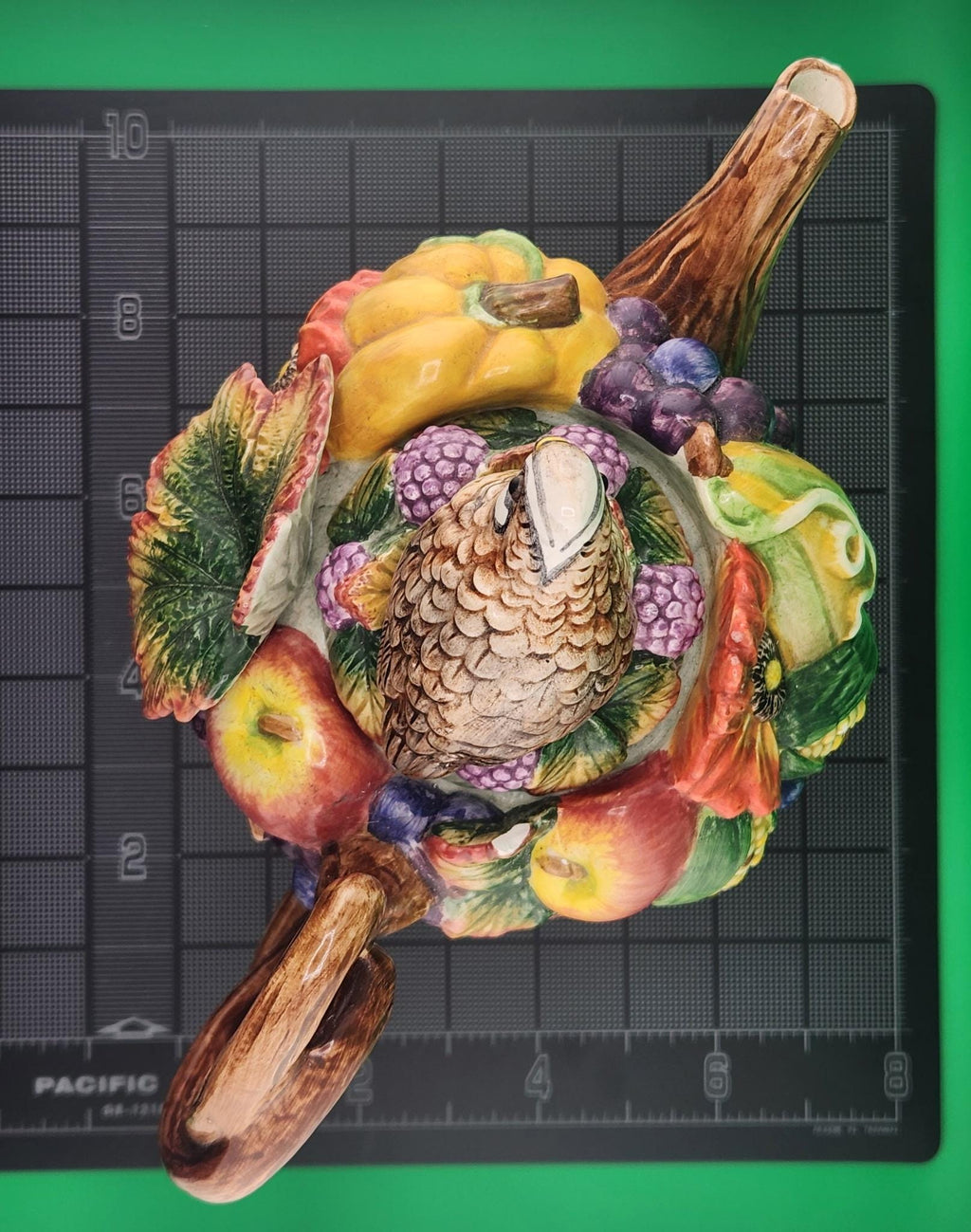 Fitz and Floyd Cornucopia Teapot – Vintage Harvest Fruit Ceramic Bird Lid