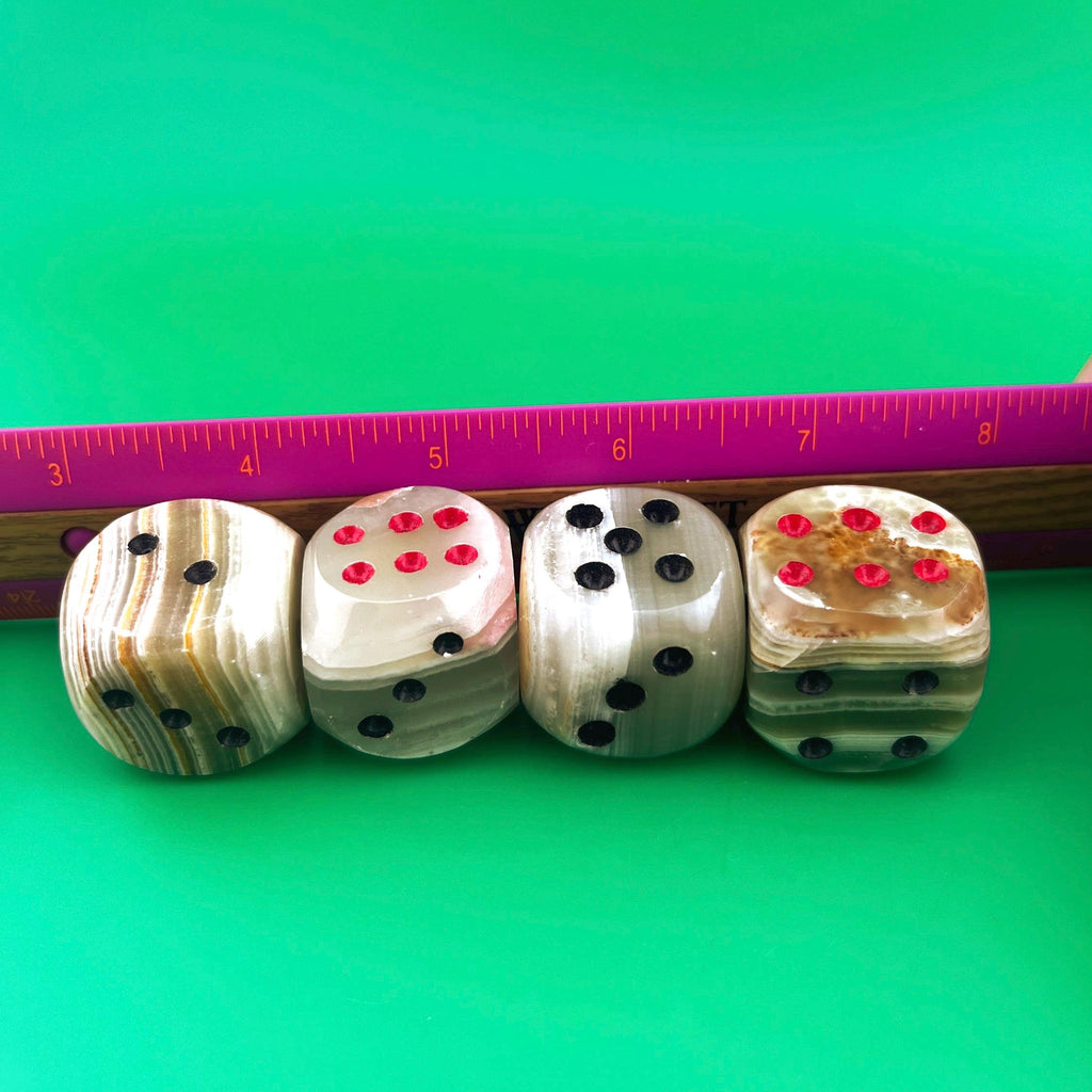 Vintage Banded Onyx Stone Dice Set – Hand Carved 1” Dice – Natural Stone Gaming Dice – Mid Century Game Decor – Set of 4