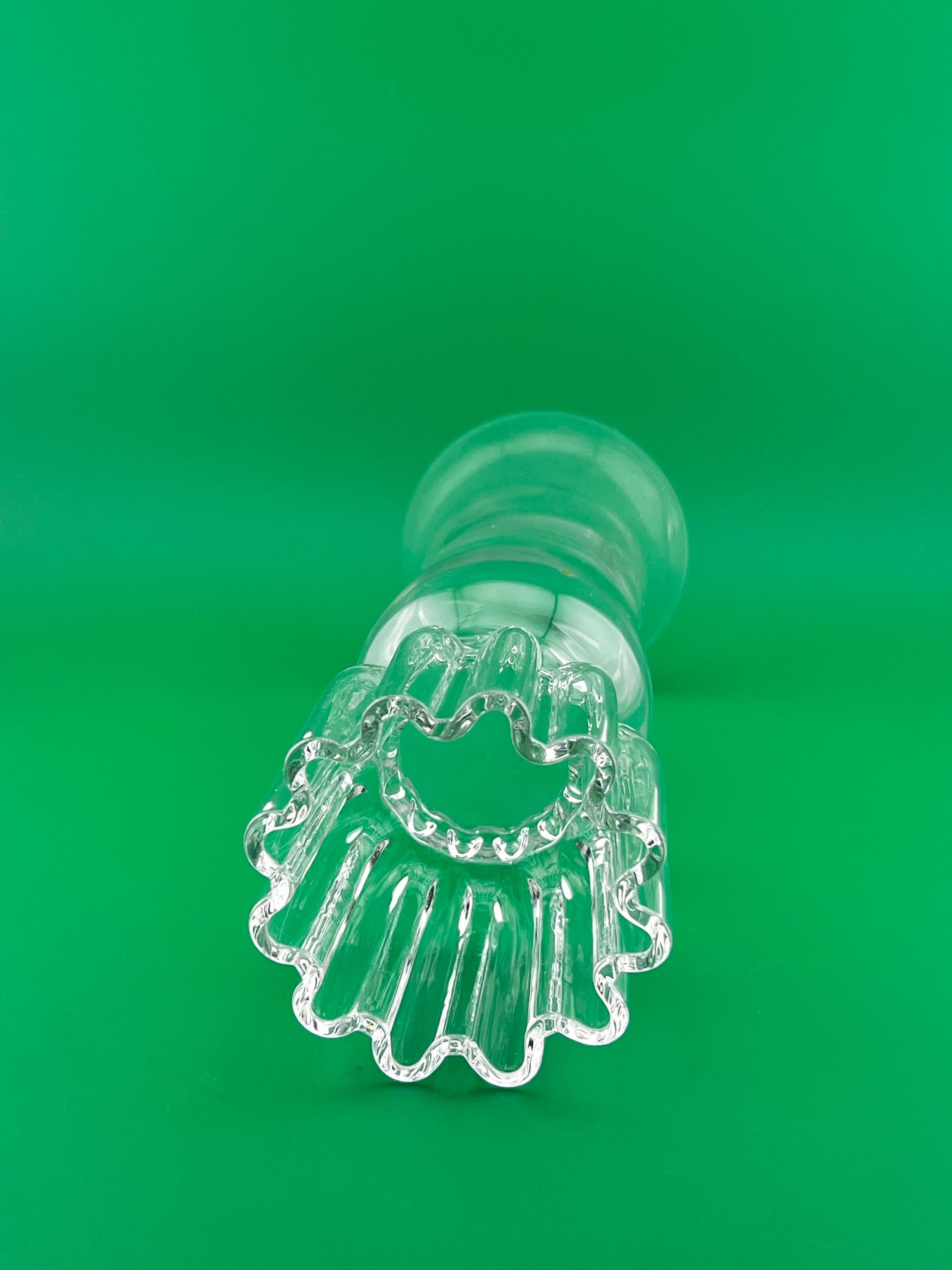 Vintage Clear Glass Pedestal Vase or Candle Holder Fluted Ribbed Glass Bud Vase 7.5”