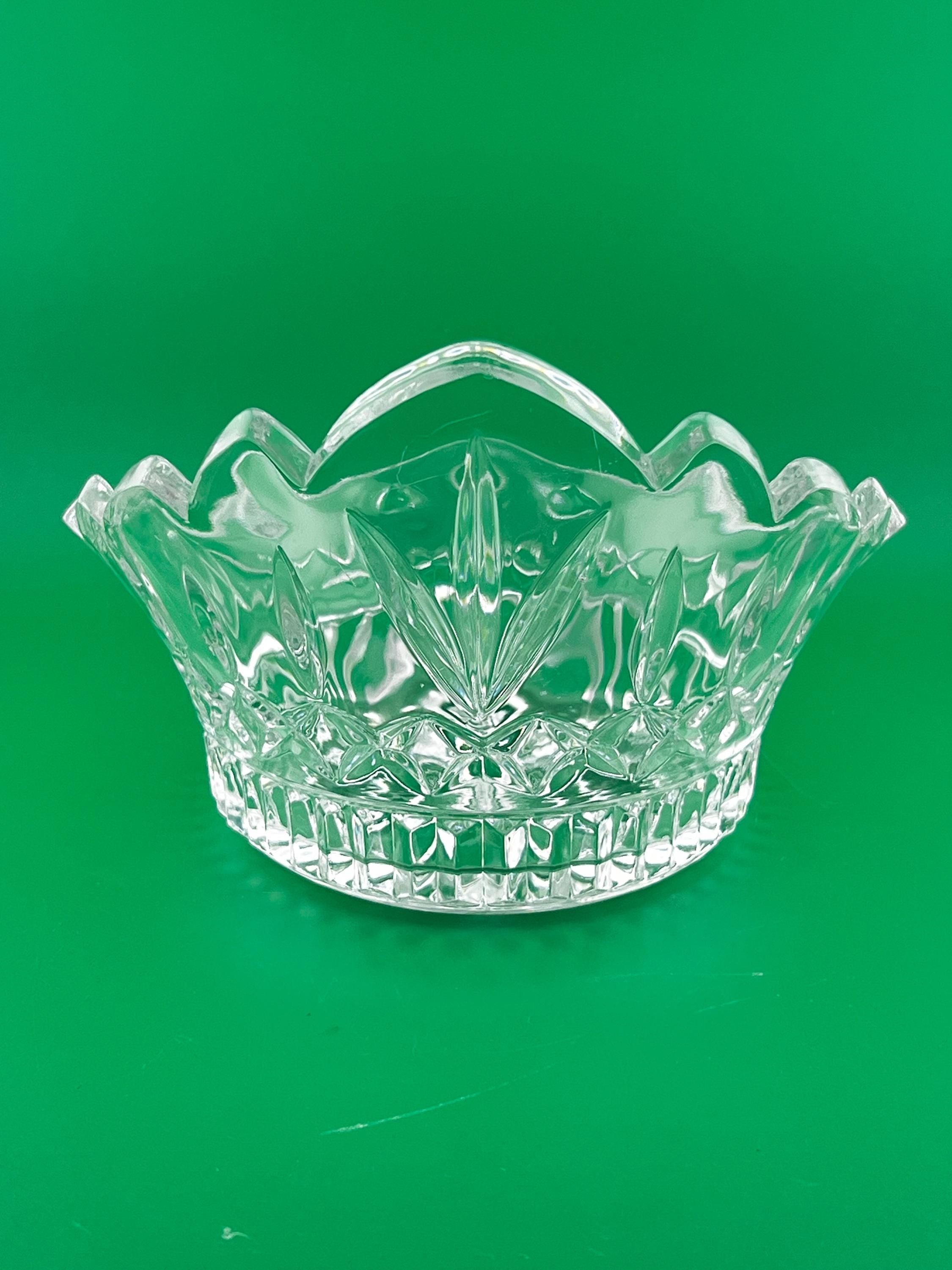 Vintage Cut Crystal Cherry Bowl | Starburst Crystal Fruit Dish | Scalloped Crown Edge Candy Bowl | Decorative Crystal Serving Bowl