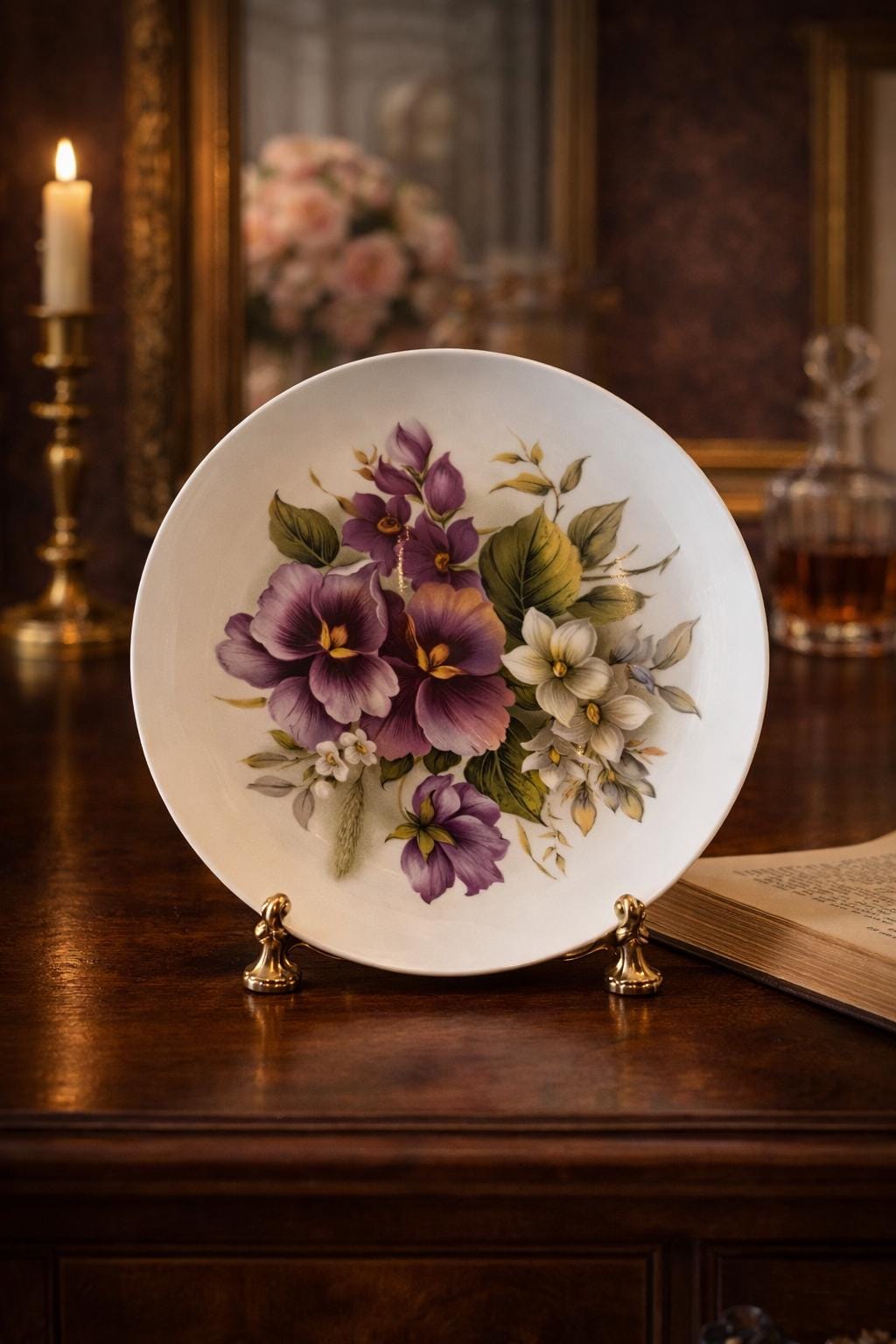 Vintage Kaiser Porcelain Pansy Plate 9.5” West Germany Floral Cabinet Plate Botanical Wall Decor Mid Century German China