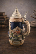 Vintage Gerz West Germany Lidded Beer Stein Alpine Scene Mid 20th Century