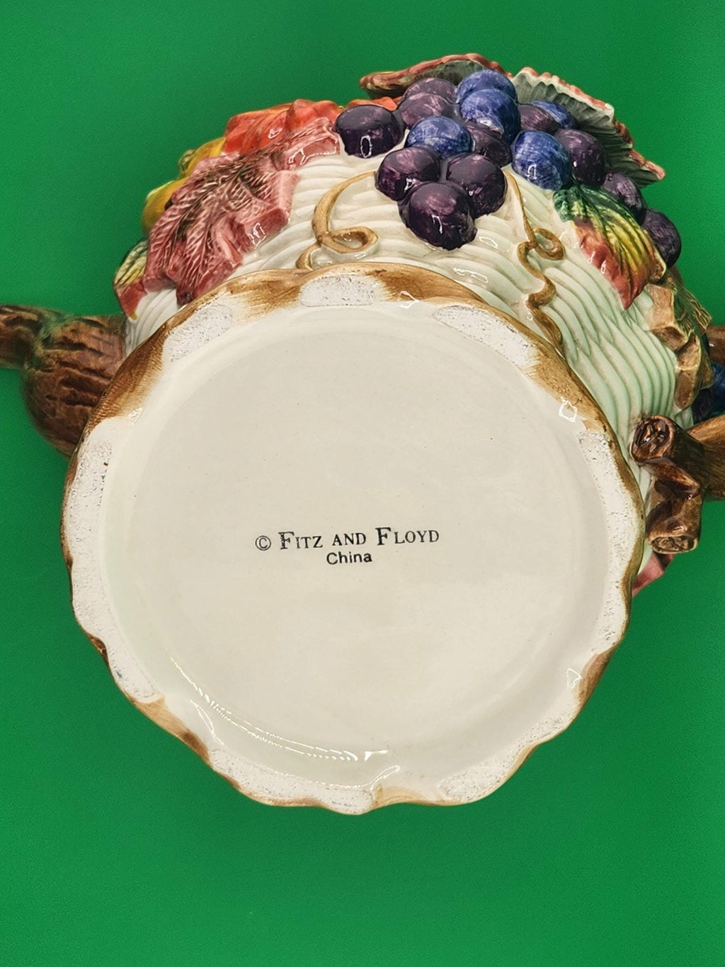 Fitz and Floyd Cornucopia Teapot – Vintage Harvest Fruit Ceramic Bird Lid