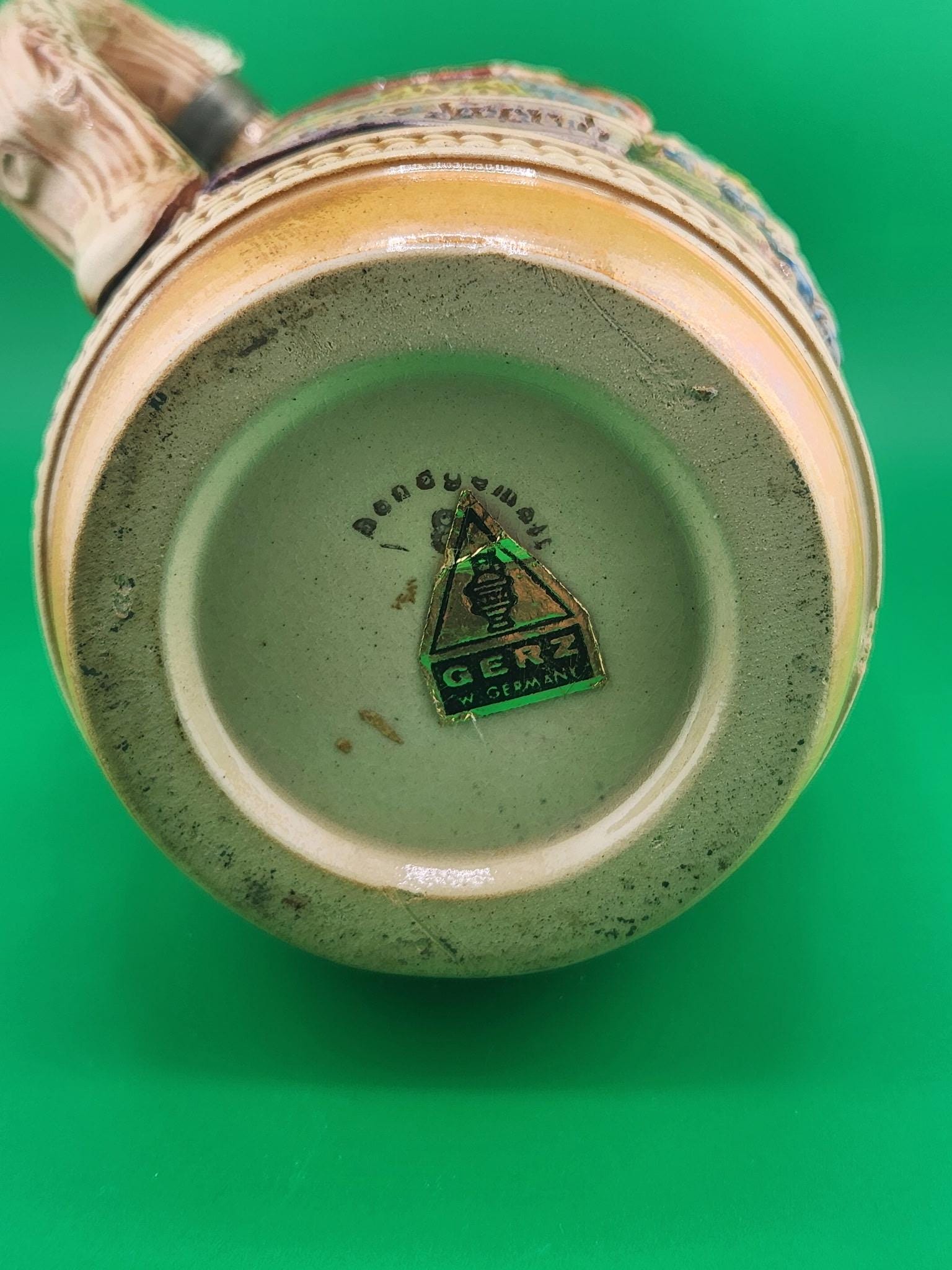 Vintage Gerz West Germany Lidded Beer Stein Alpine Scene Mid 20th Century