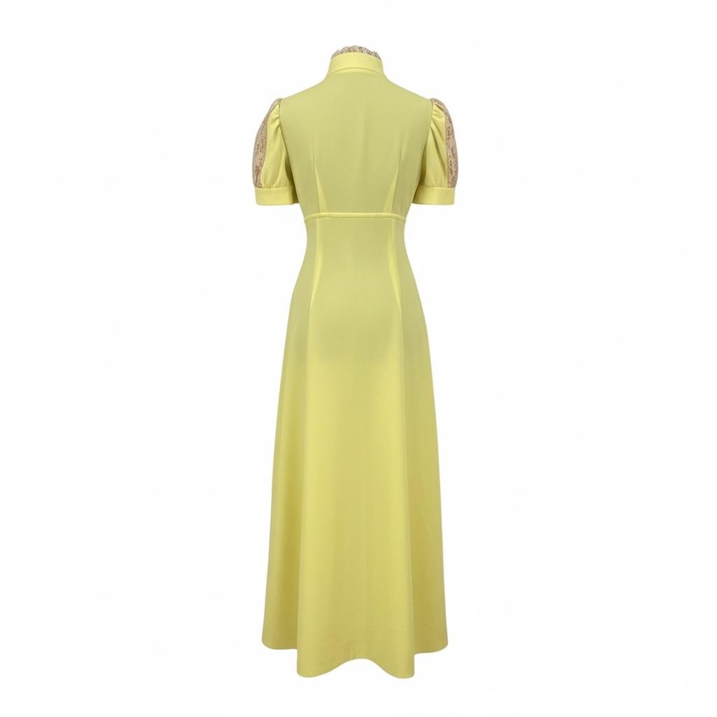 Vintage 1970s Yellow Prairie Maxi Dress | Cottagecore Lace Yoke Dress | Boho Romantic Maxi Dress | 70s Cottagecore Dress Size S