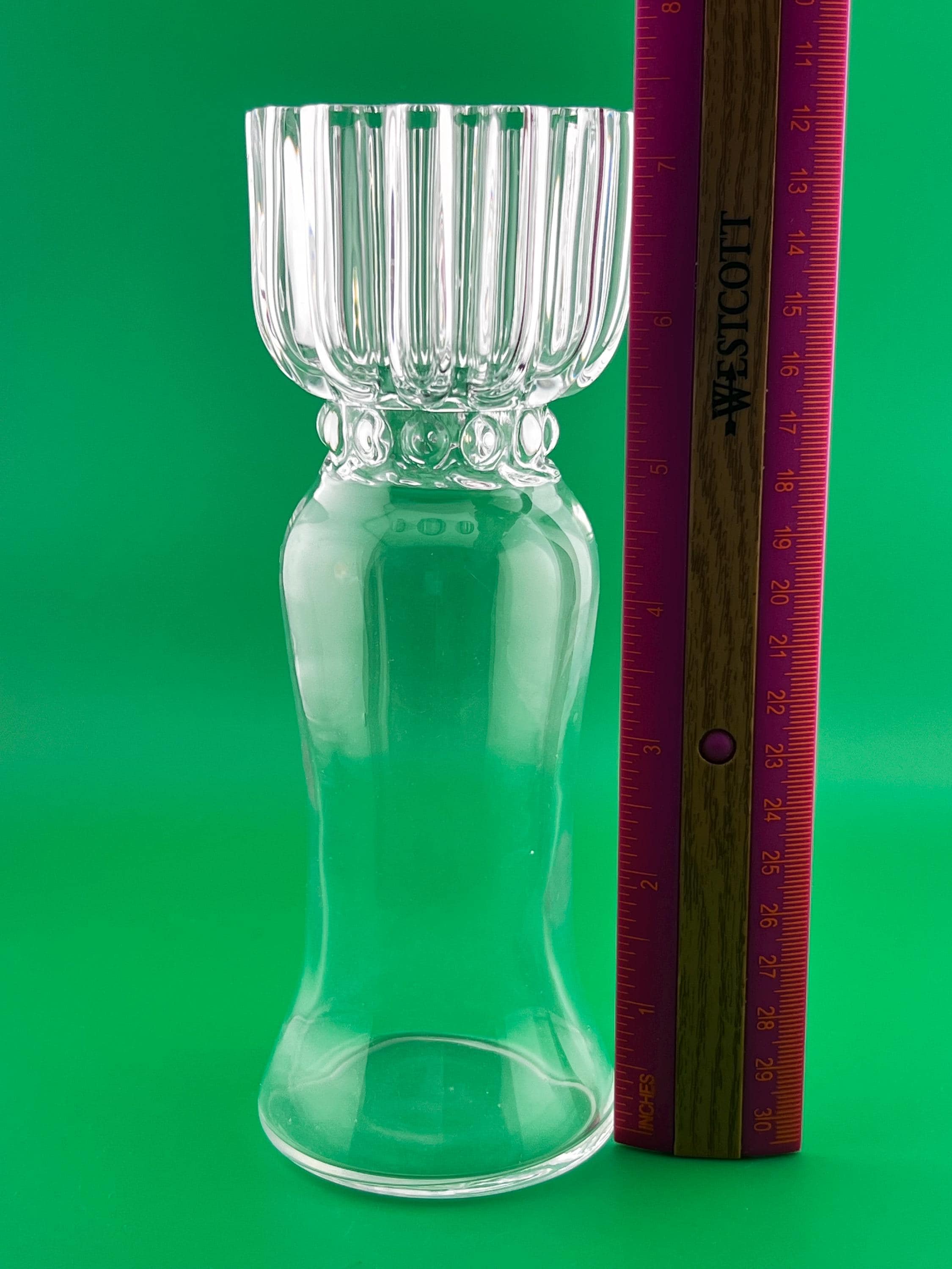 Vintage Clear Glass Pedestal Vase or Candle Holder Fluted Ribbed Glass Bud Vase 7.5”