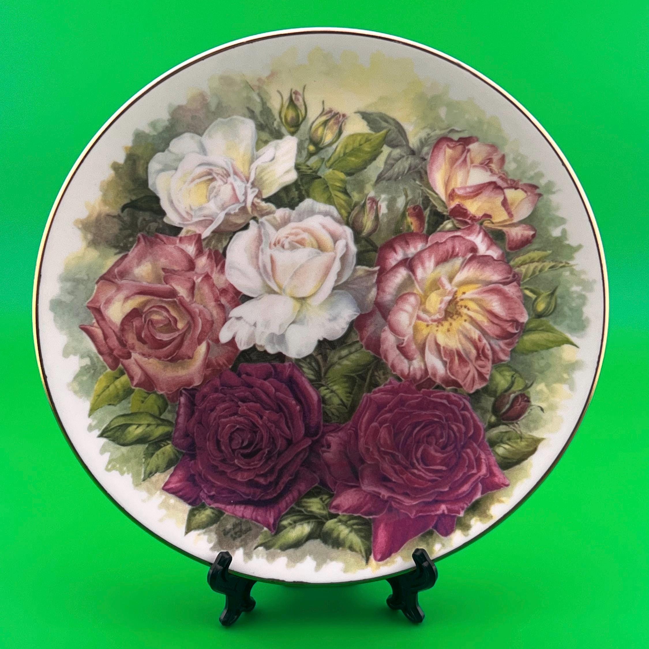 Vintage Rose Bouquet Decorative Plate Mountbatten Queen Elizabeth Elizabeth of Glamis Connoisseur Fine Bone China England Floral Plate