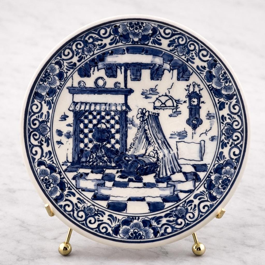 Delft Blue Baby Birth Plate Hand Painted Holland Delft Blauw Nursery Wall Plate Dutch Baby Name Date Plate