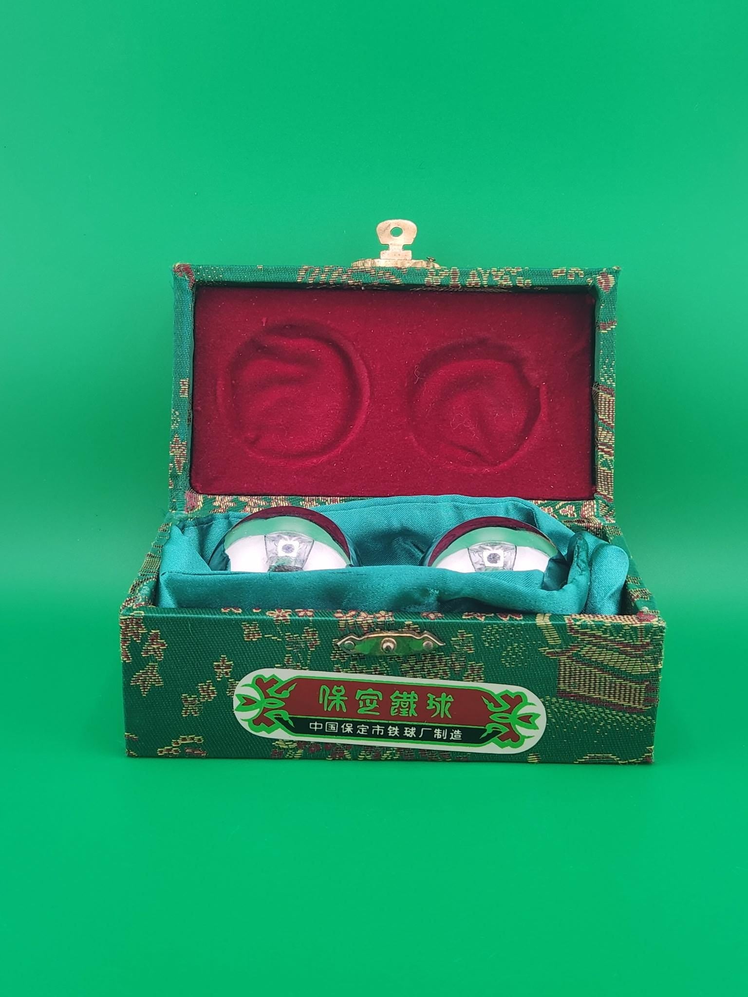 Traditional Chinese Baoding Health Spheres with Silk Brocade Presentation Box