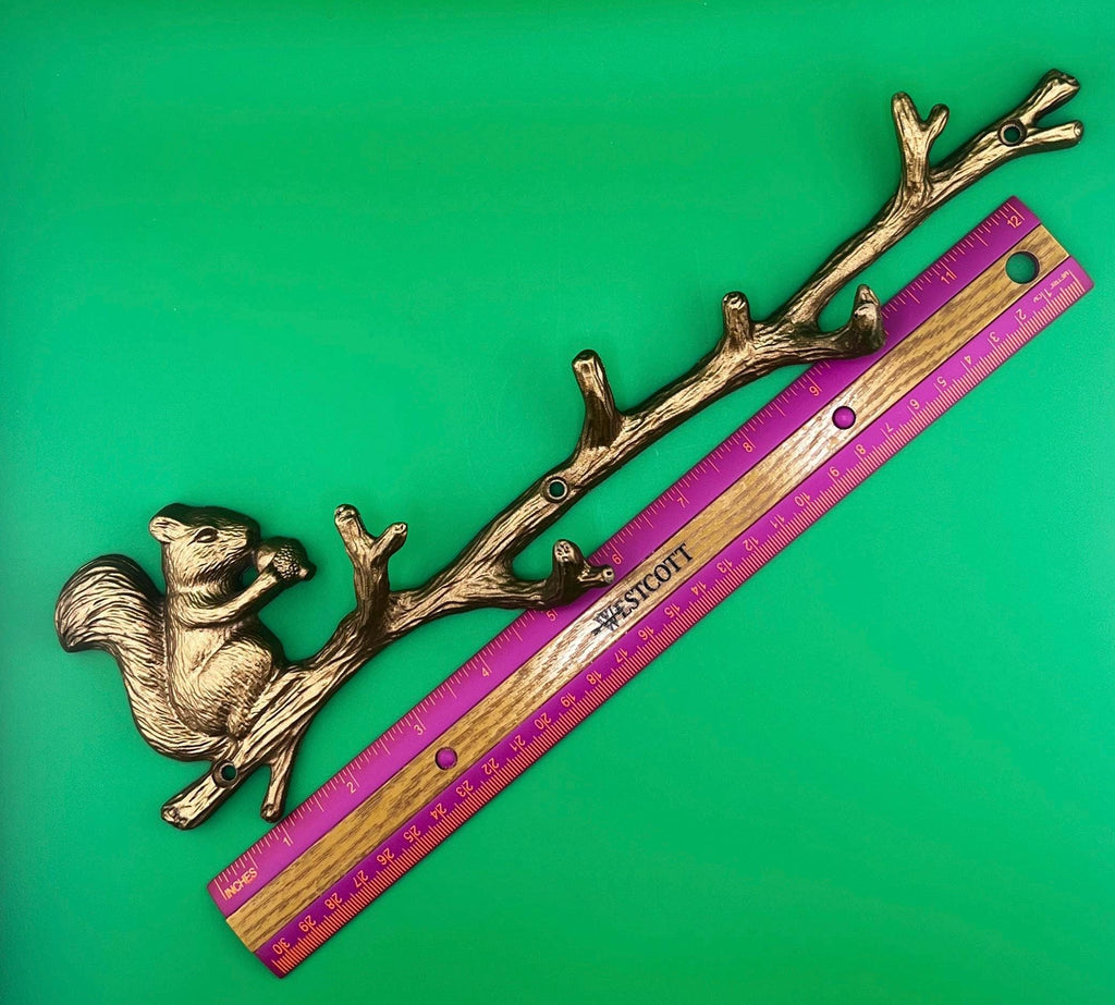 Rustic Squirrel Wall Hook Rack 13.5” Bronze Woodland Decor, Tree Branch Wall Hooks, Cabin Entryway Organizer, Lodge Home Accent