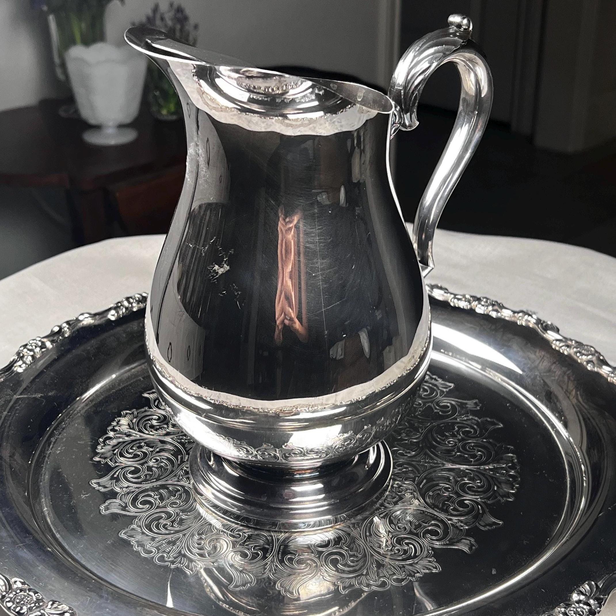 Vintage Wm Rogers Silverplate Water Pitcher 9” x 8” | Elegant Silver Plate Jug | Classic Barware Serving Pitcher | Vintage Tableware