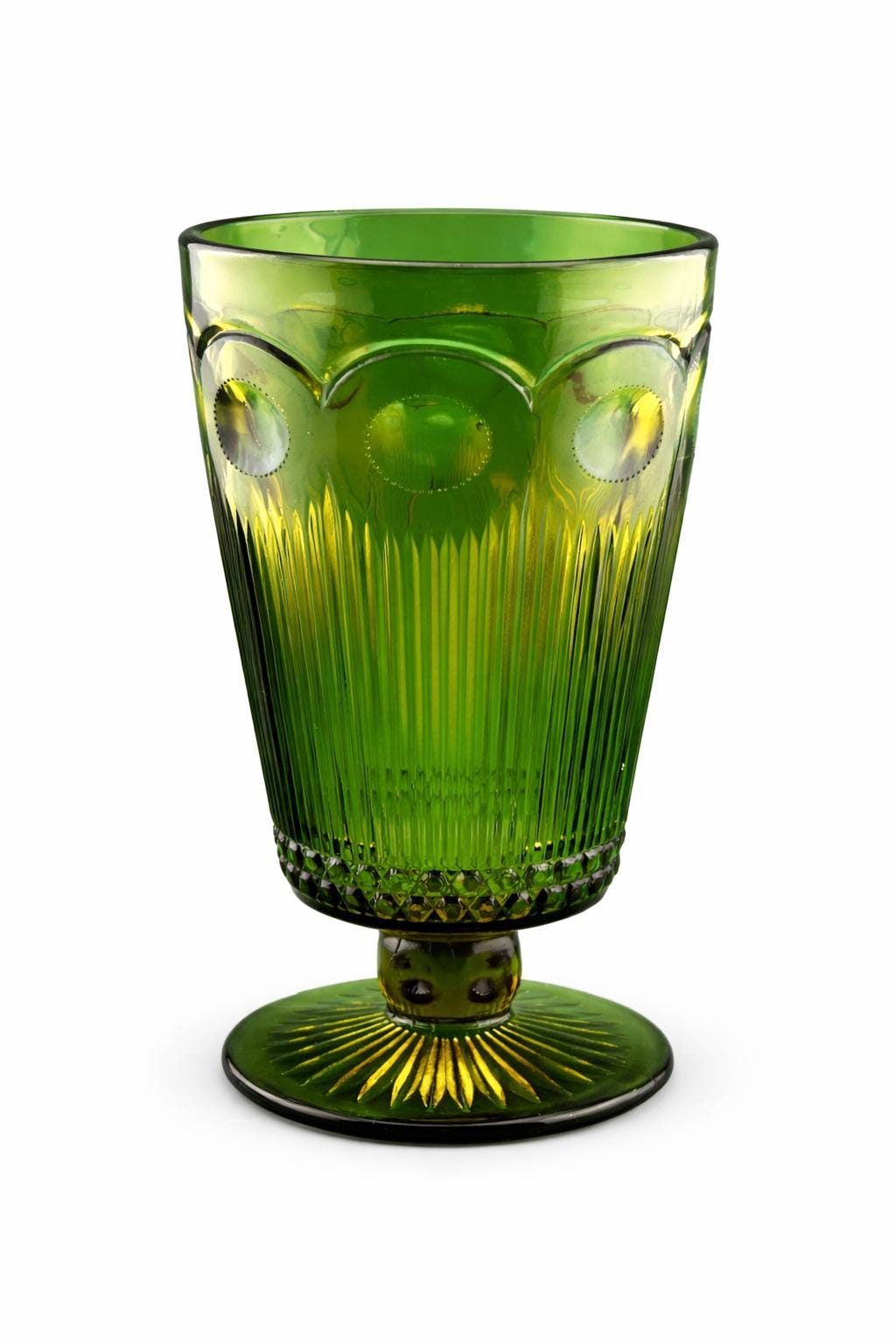 Vintage Emerald Green Pedestal Vase Coin Dot Glass Compote Mid Century Indiana Glass Style 6”