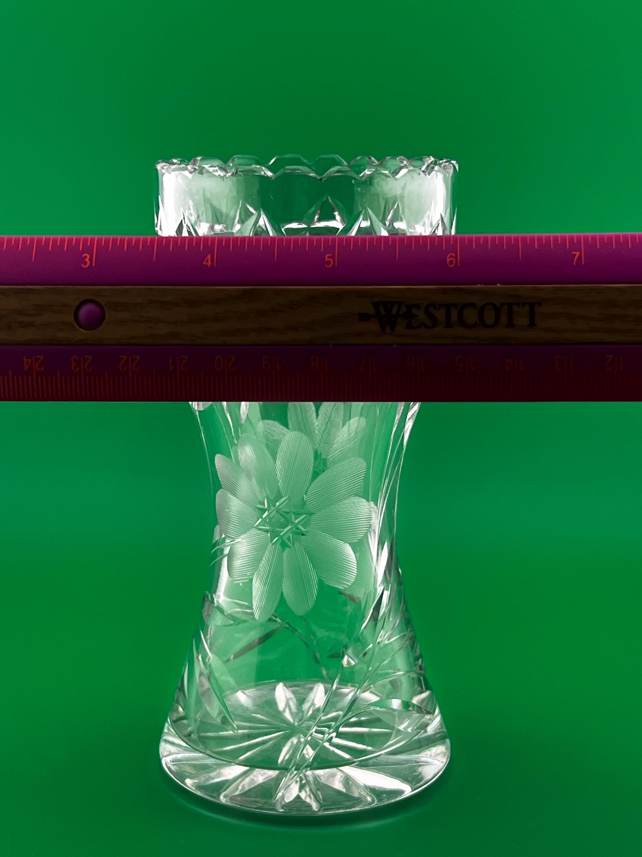 Vintage Bohemian Cut Crystal Vase Floral Engraved Crystal Vase 6” Czech Crystal